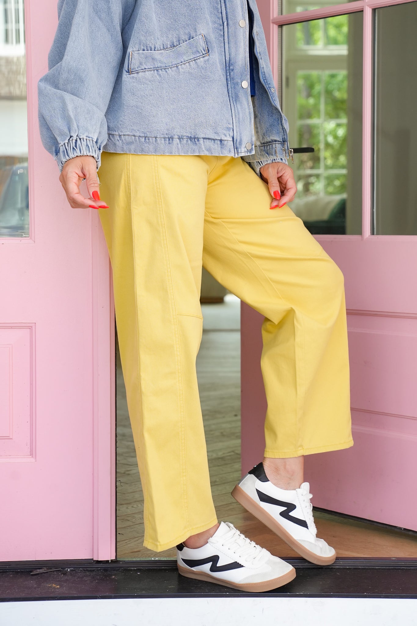 Plus/Reg Solid Front Seam Barrel Jeans
