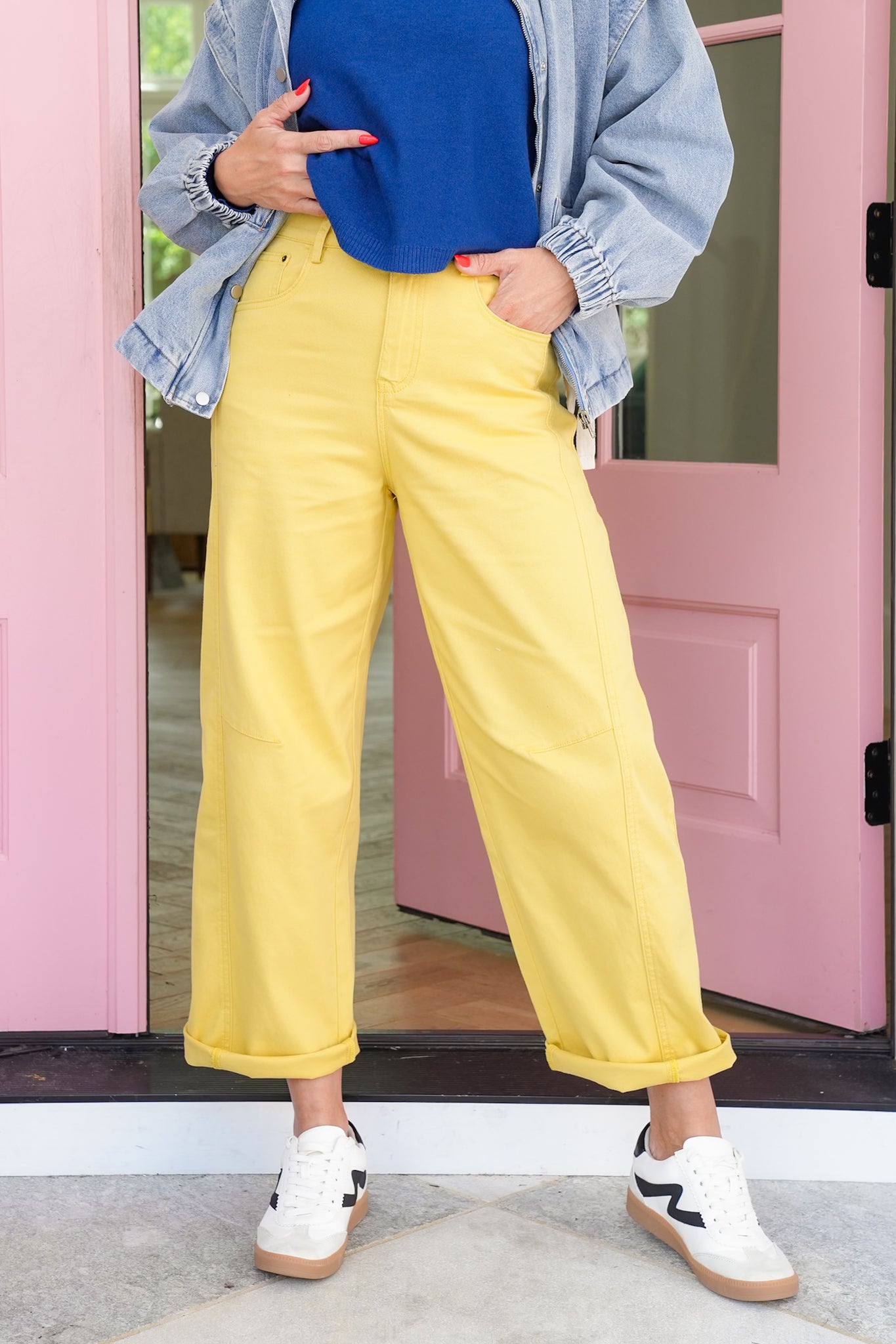 Plus/Reg Solid Front Seam Barrel Jeans