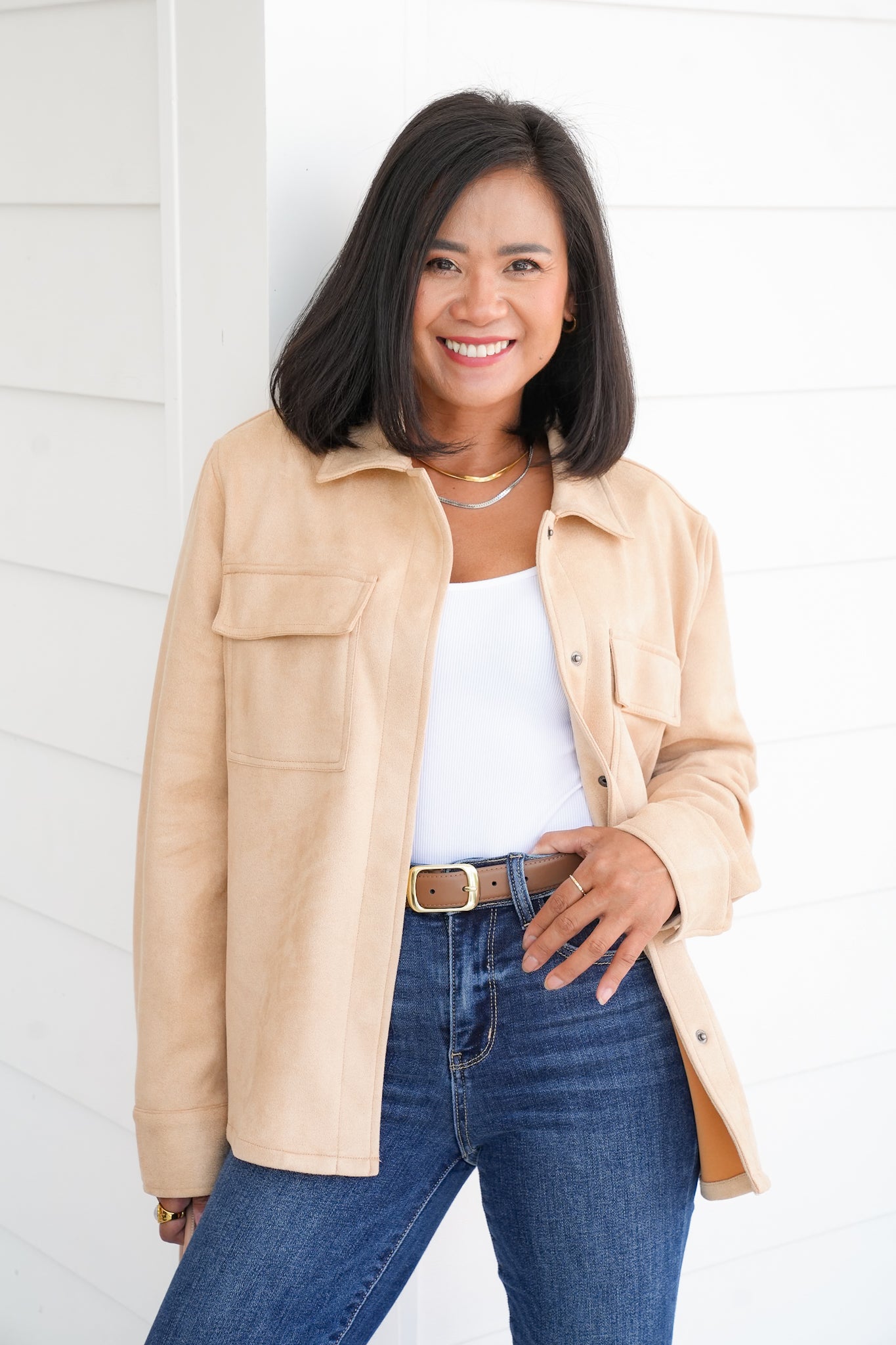 Suede Long Sleeve Button Down Shacket