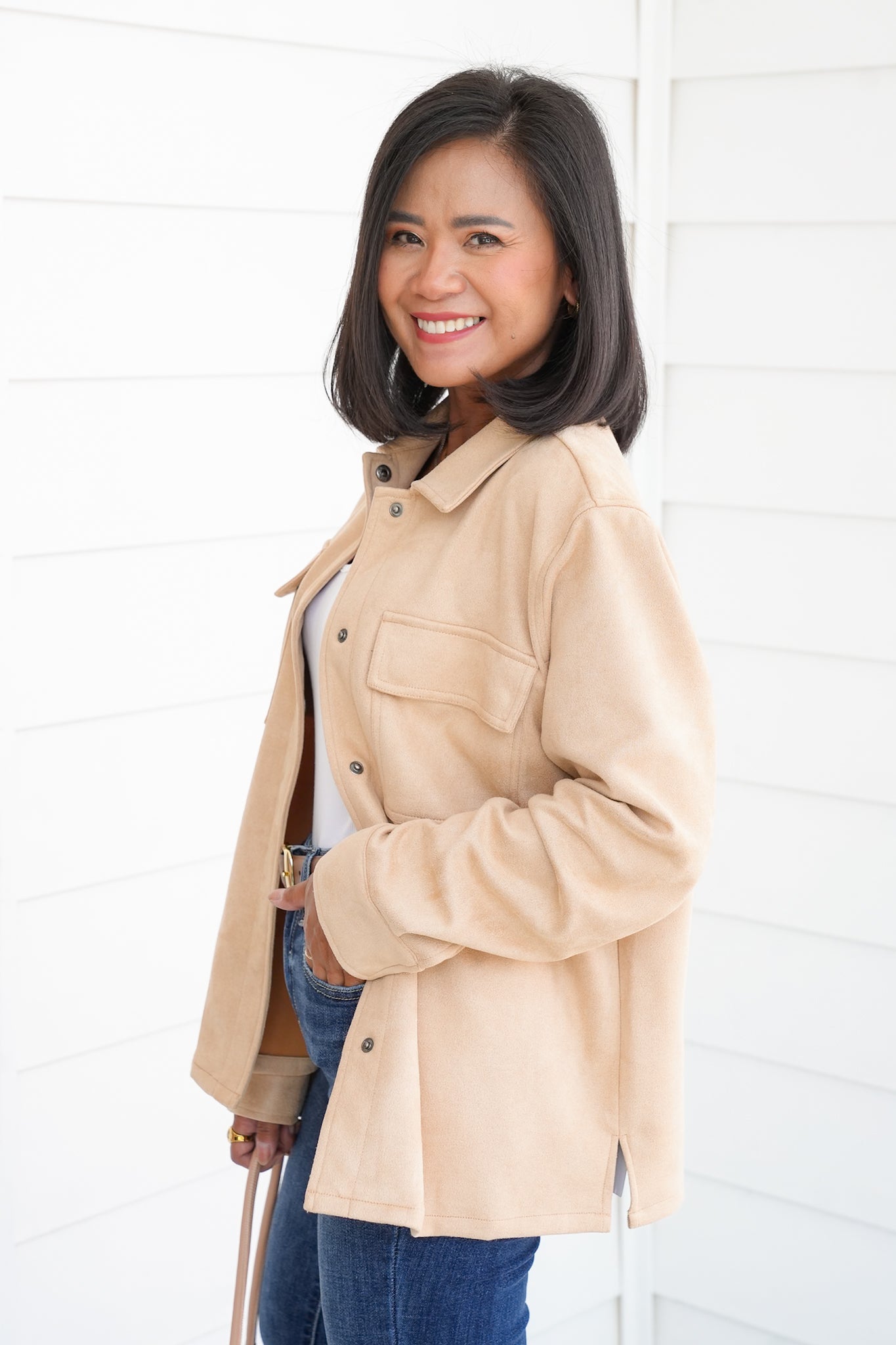Suede Long Sleeve Button Down Shacket