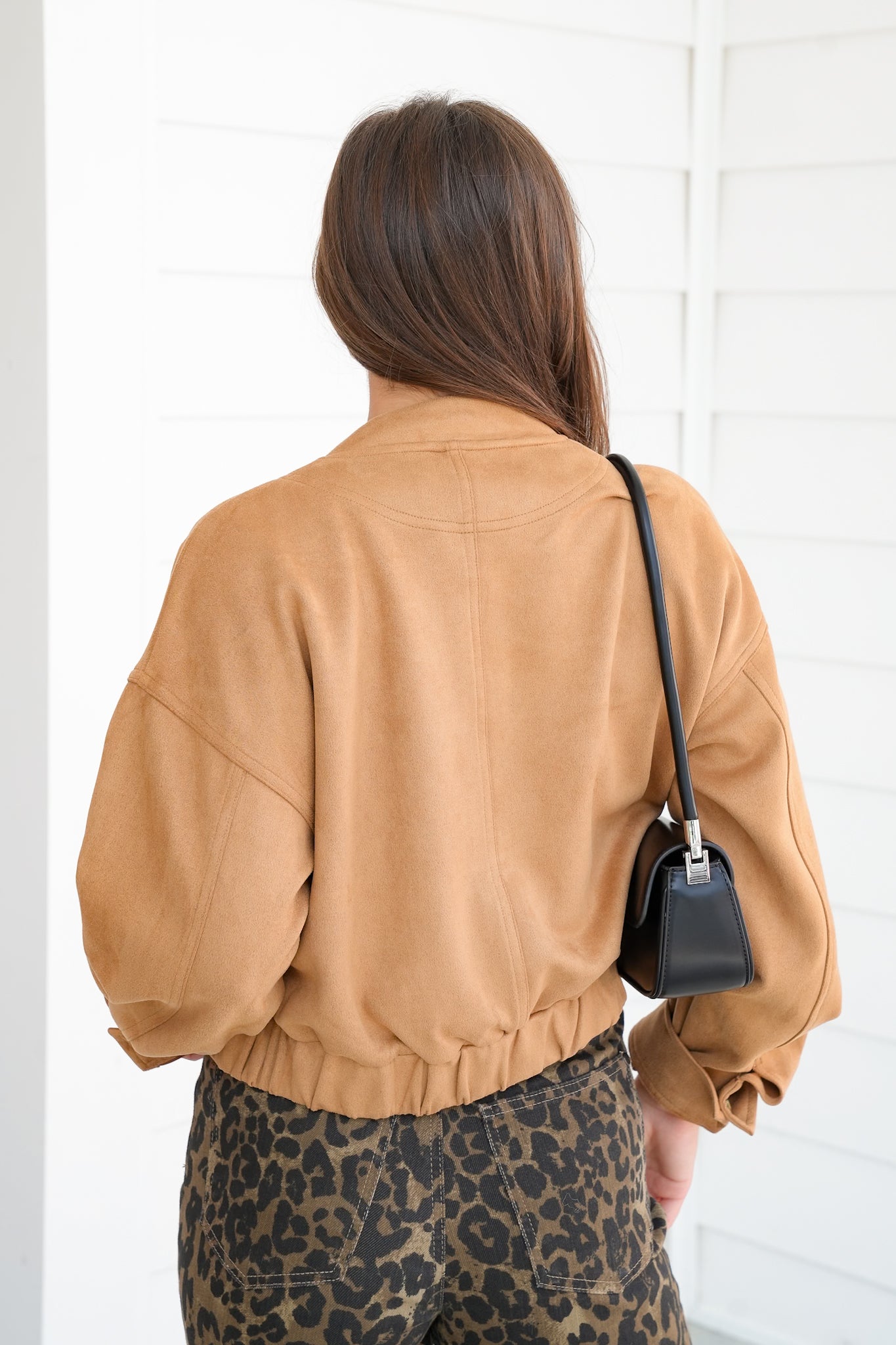 Vegan Suede Long Sleeve Zip Up Bomber Jacket