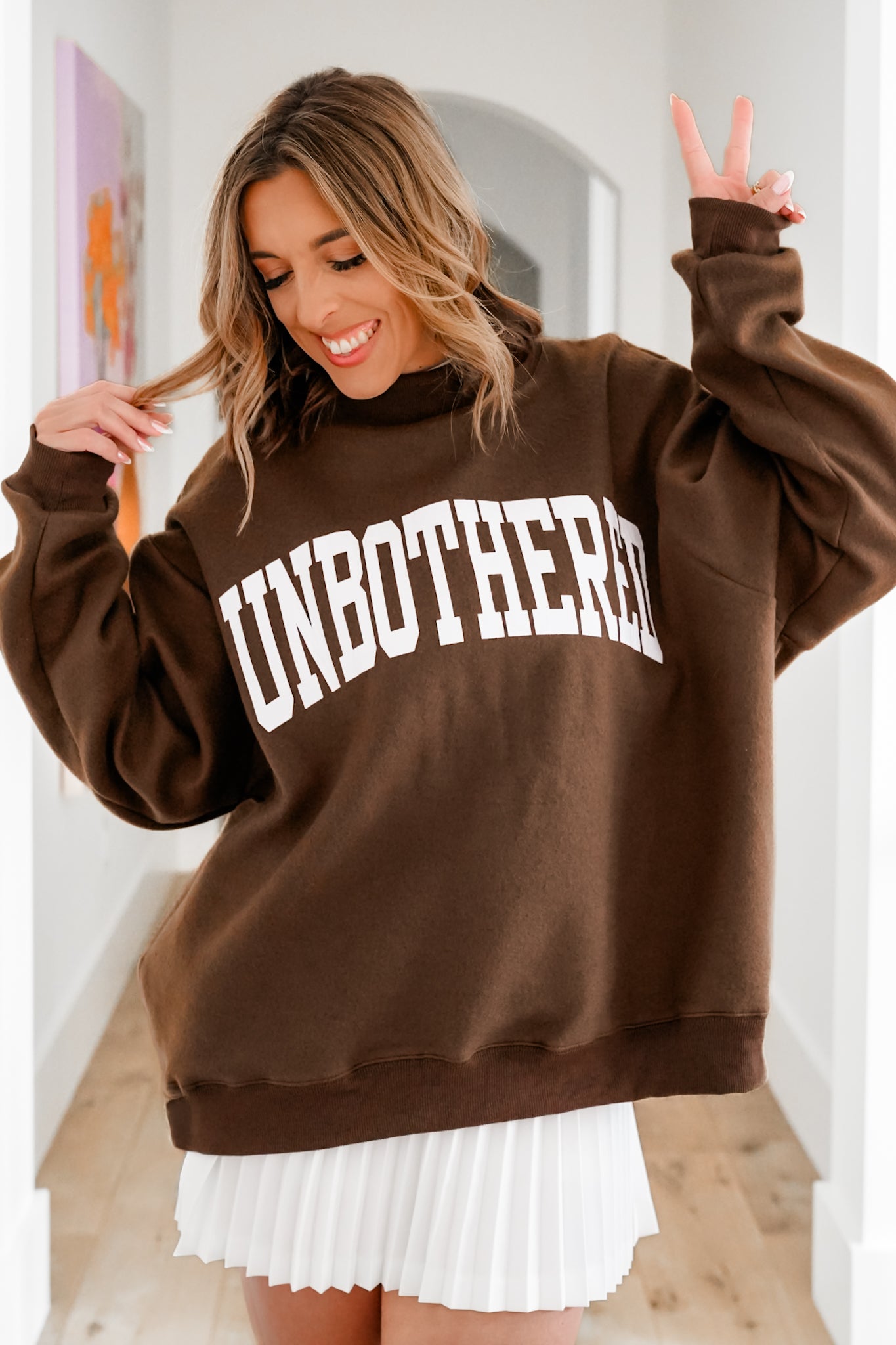 Brown Long Sleeve Reversible "Freckled Poppy/ Unbothered" Graphic Pullover Sweatshirt