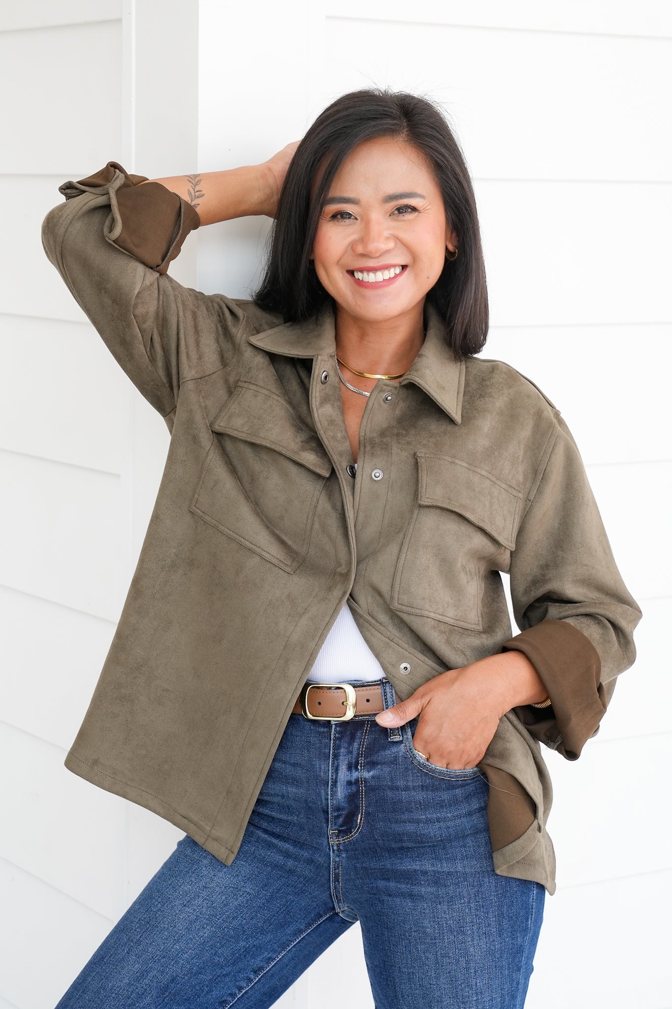 Suede Long Sleeve Button Down Shacket
