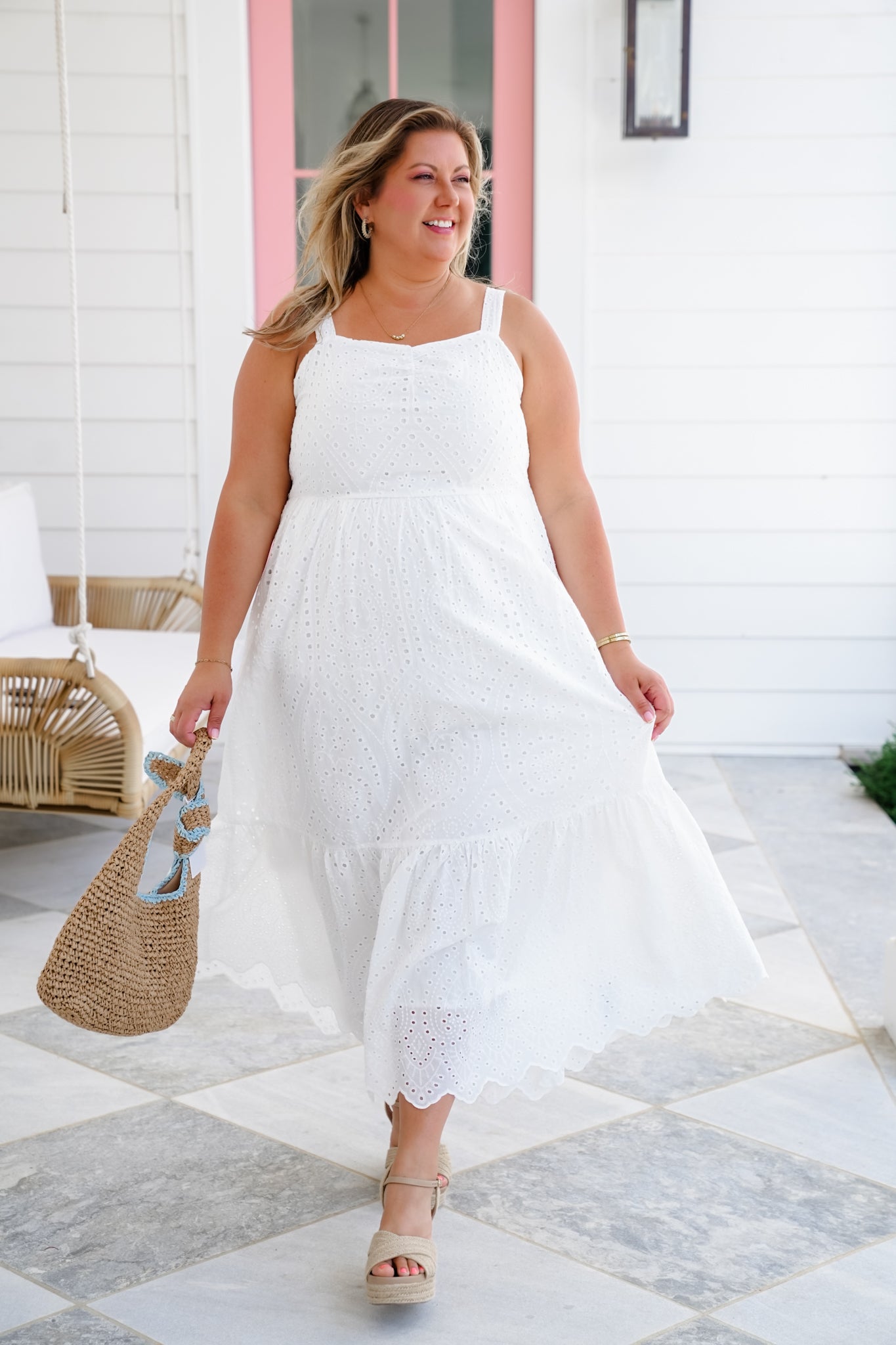 Plus/Reg White Eyelet Sleeveless Maxi Dress