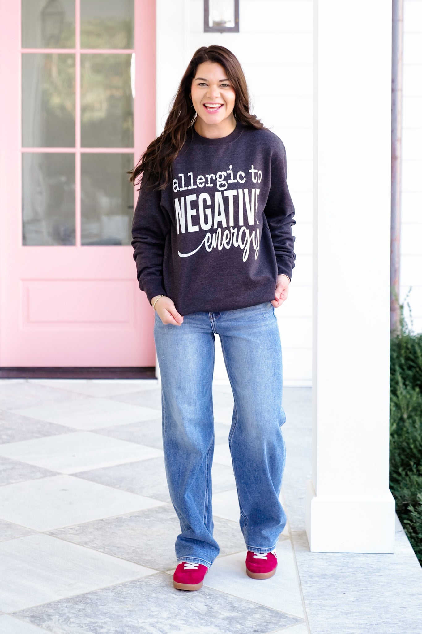 Plus/Reg Long Sleeve "Negative Energy" Graphic Sweatshirt