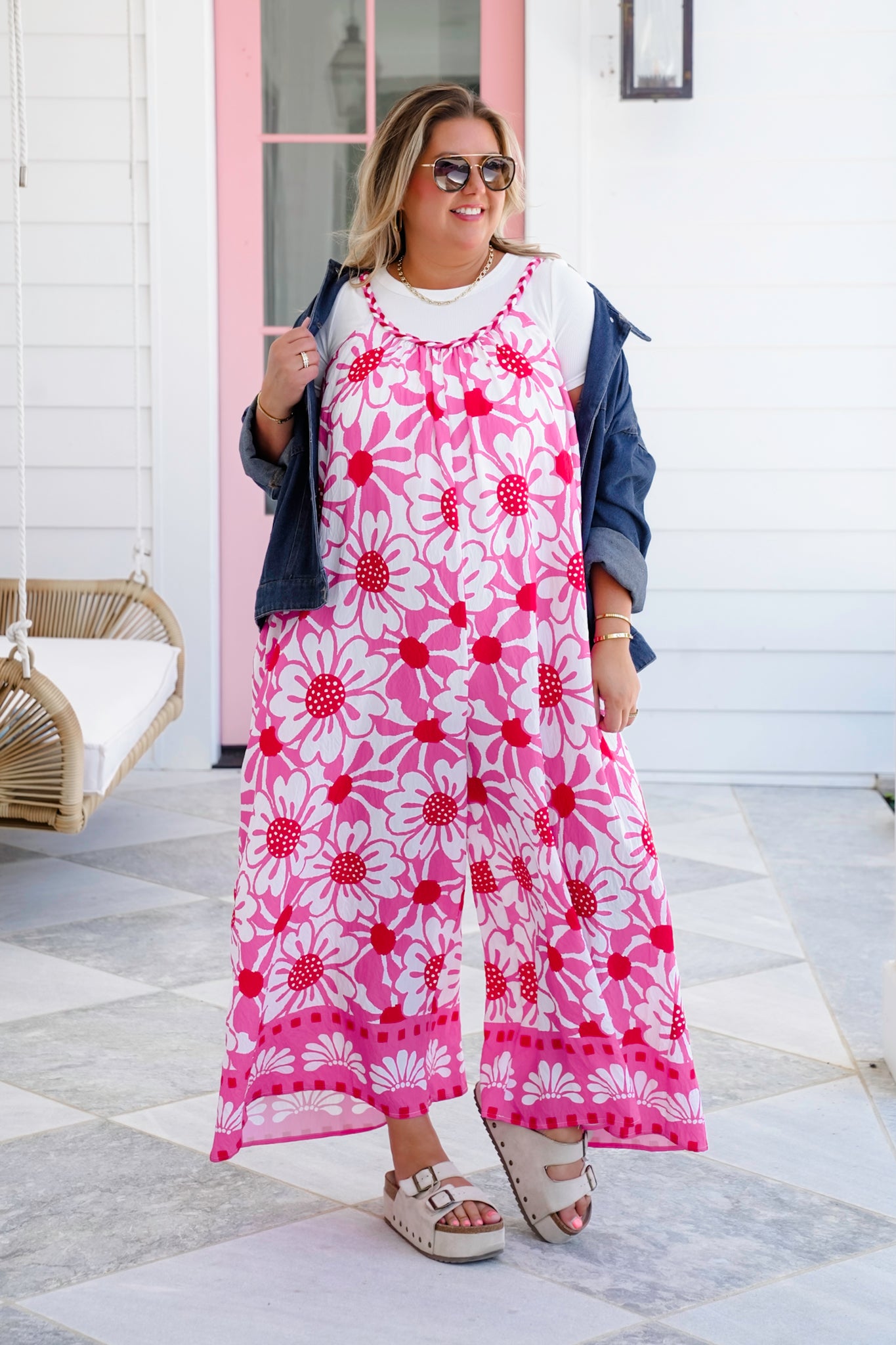 Plus/Reg Floral Printed Sleeveless Wide Leg Jumpsuit