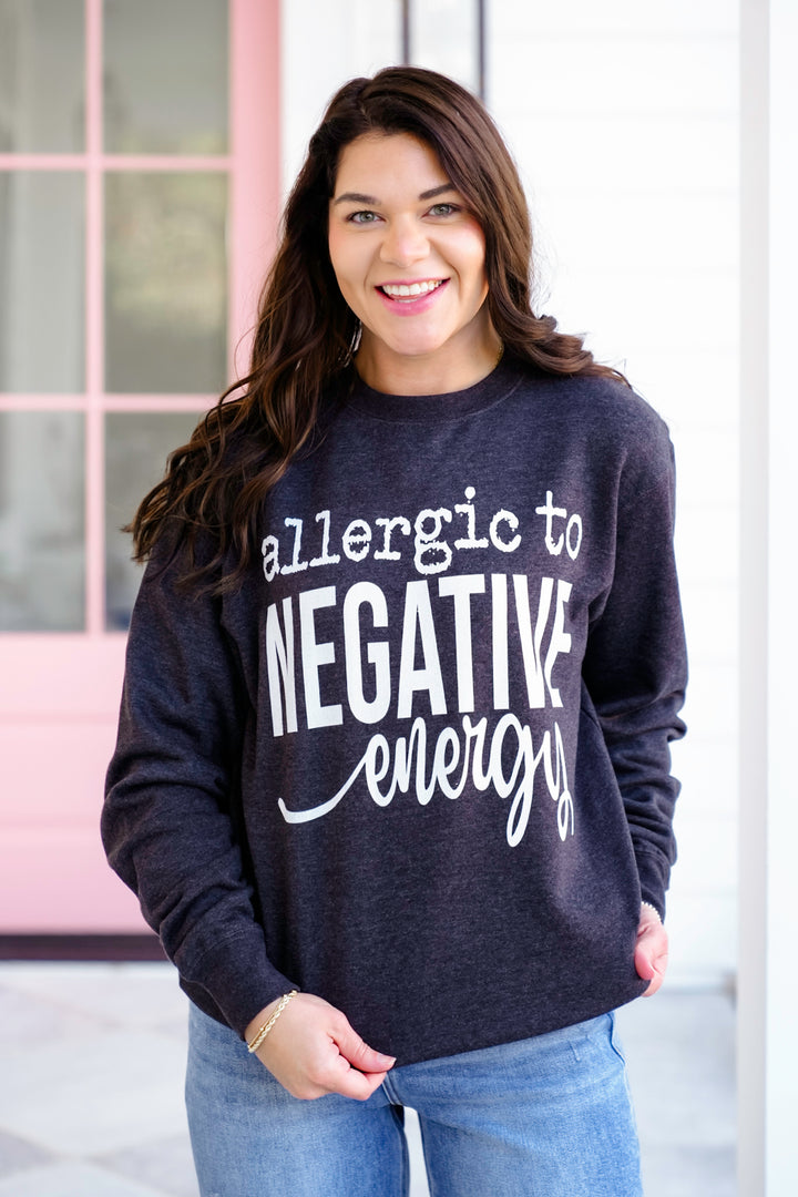 Plus/Reg Long Sleeve "Negative Energy" Graphic Sweatshirt