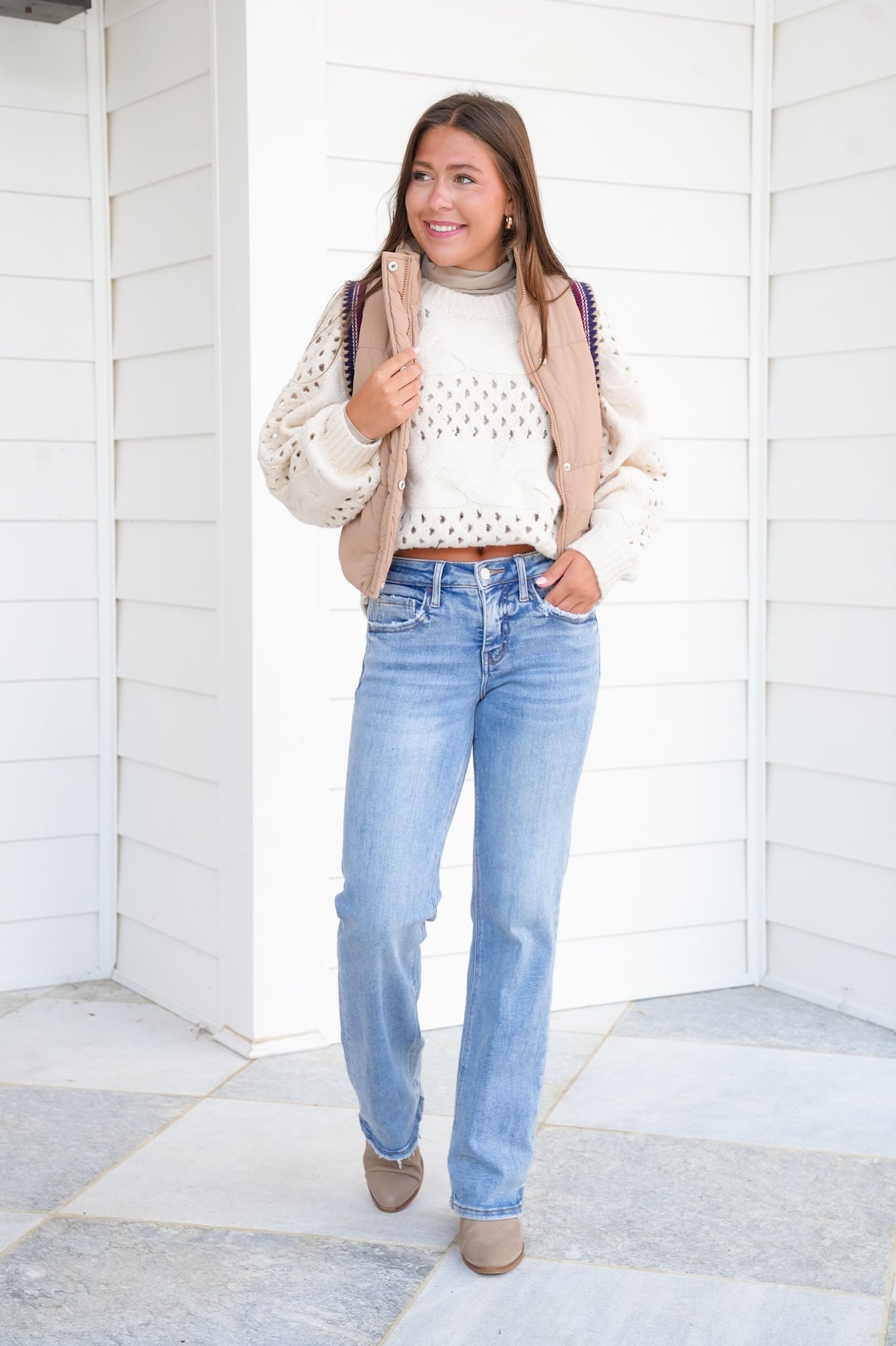Padded Zip-Up Vest with Trim Detail