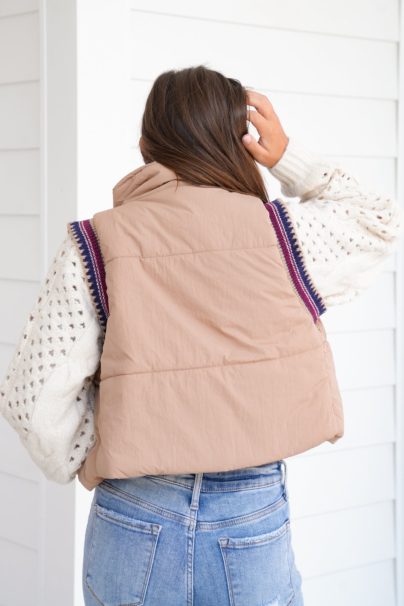 Padded Zip-Up Vest with Trim Detail