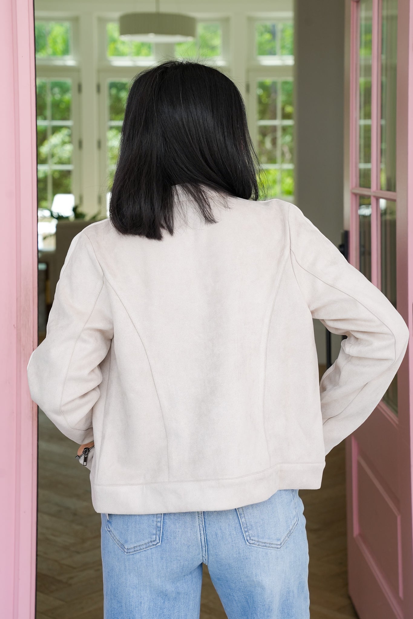 Color Block Long Sleeve Zip Up Moto Jacket