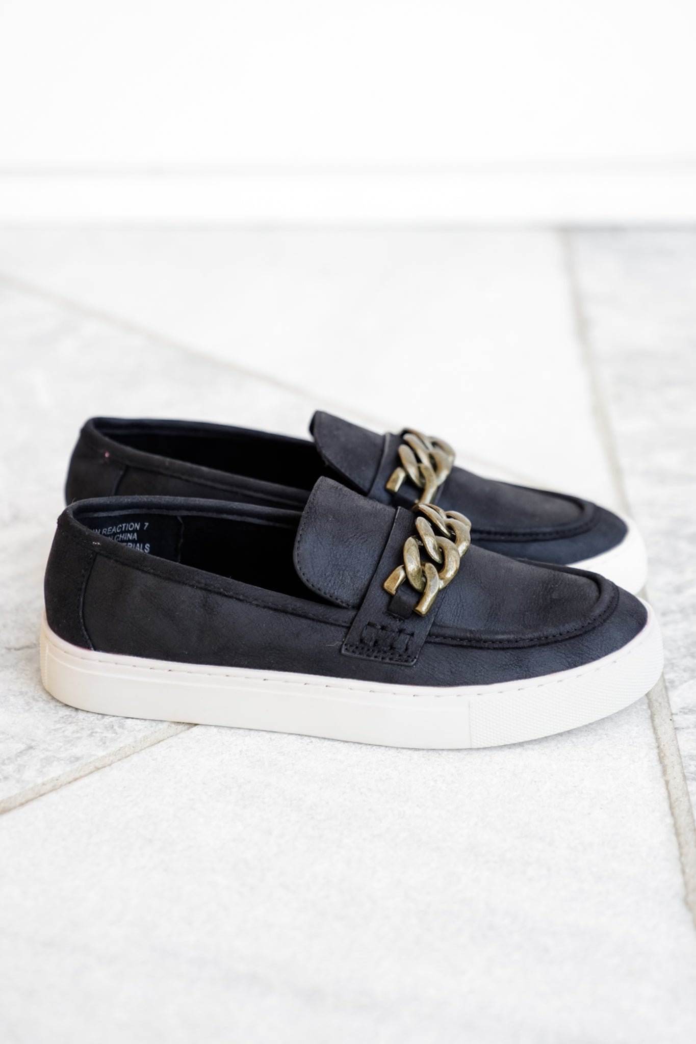 Corky's "Chain Reaction" Vegan Leather Slip On Loafer with Chunky Gold Chain