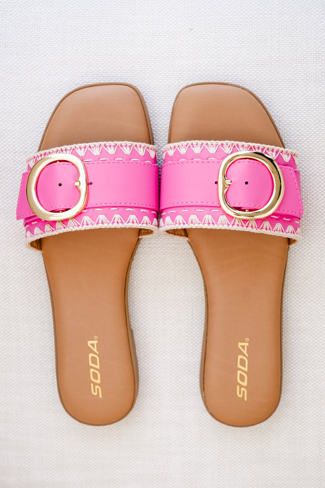 Flat Slide Sandals with Buckle Accent