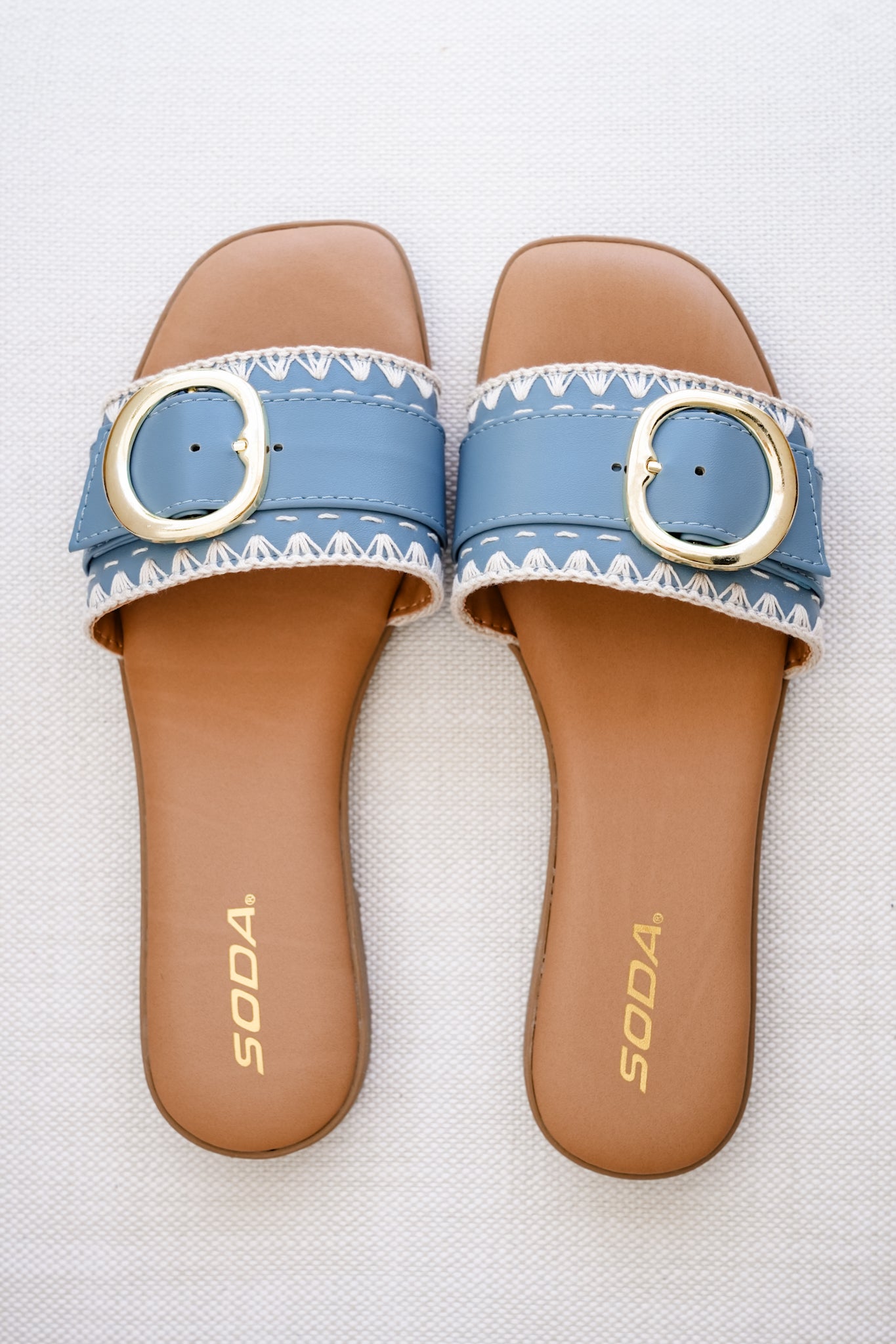 Flat Slide Sandals with Buckle Accent