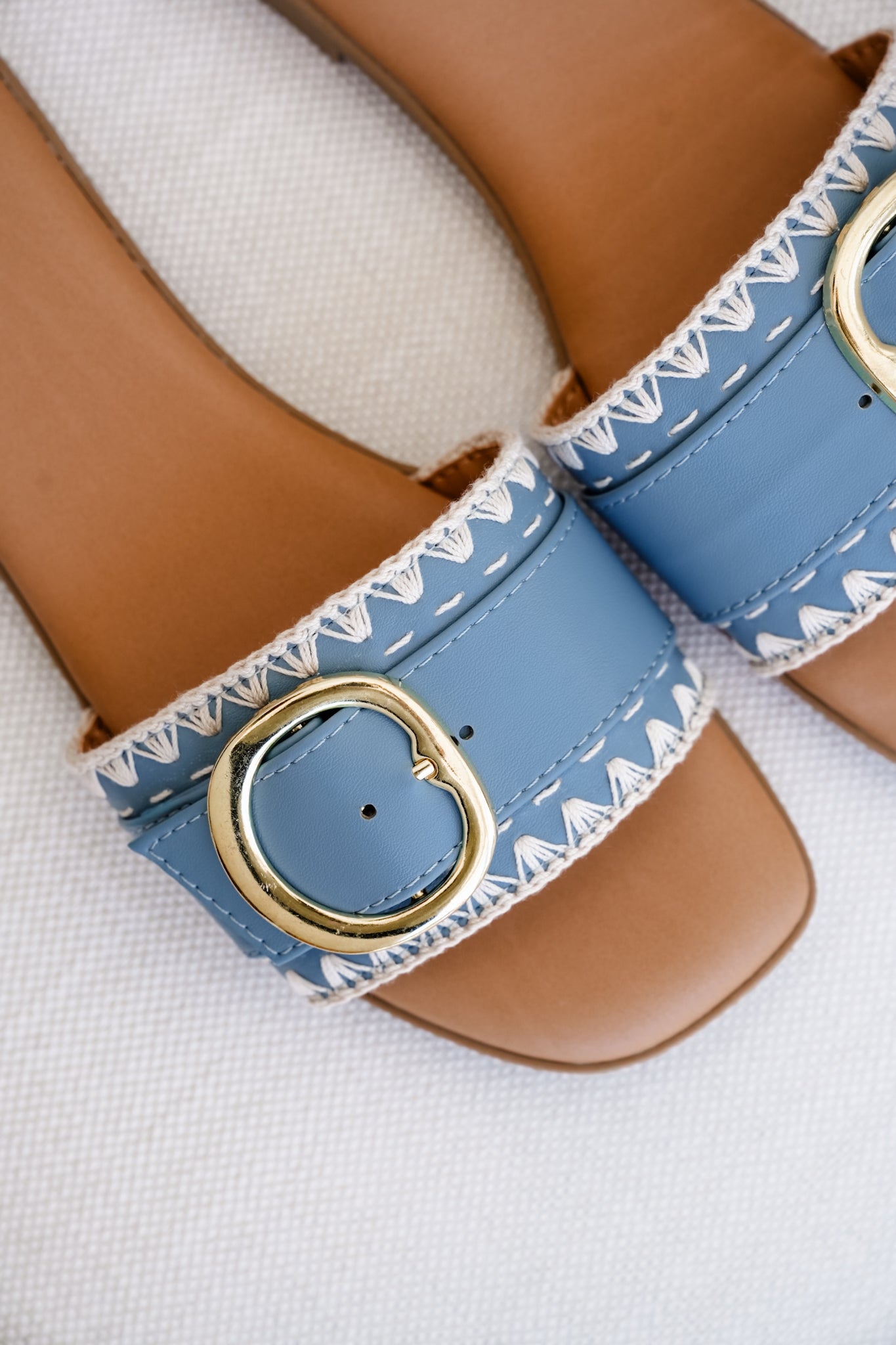 Flat Slide Sandals with Buckle Accent