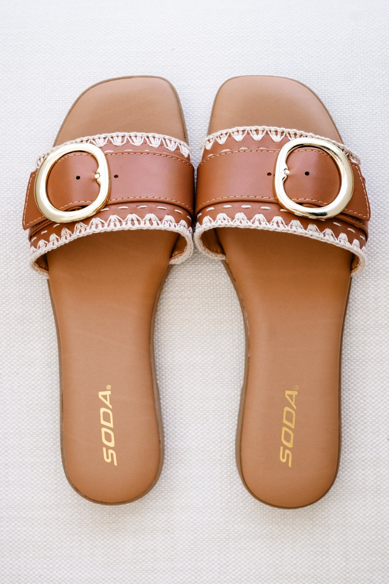 Flat Slide Sandals with Buckle Accent