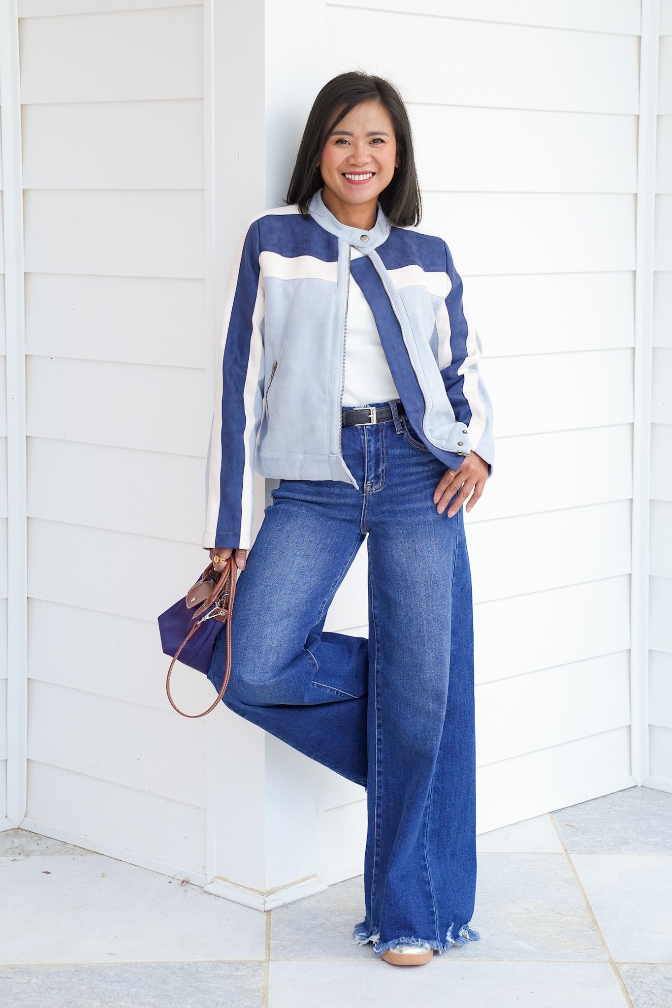 Color Block Long Sleeve Zip Up Moto Jacket