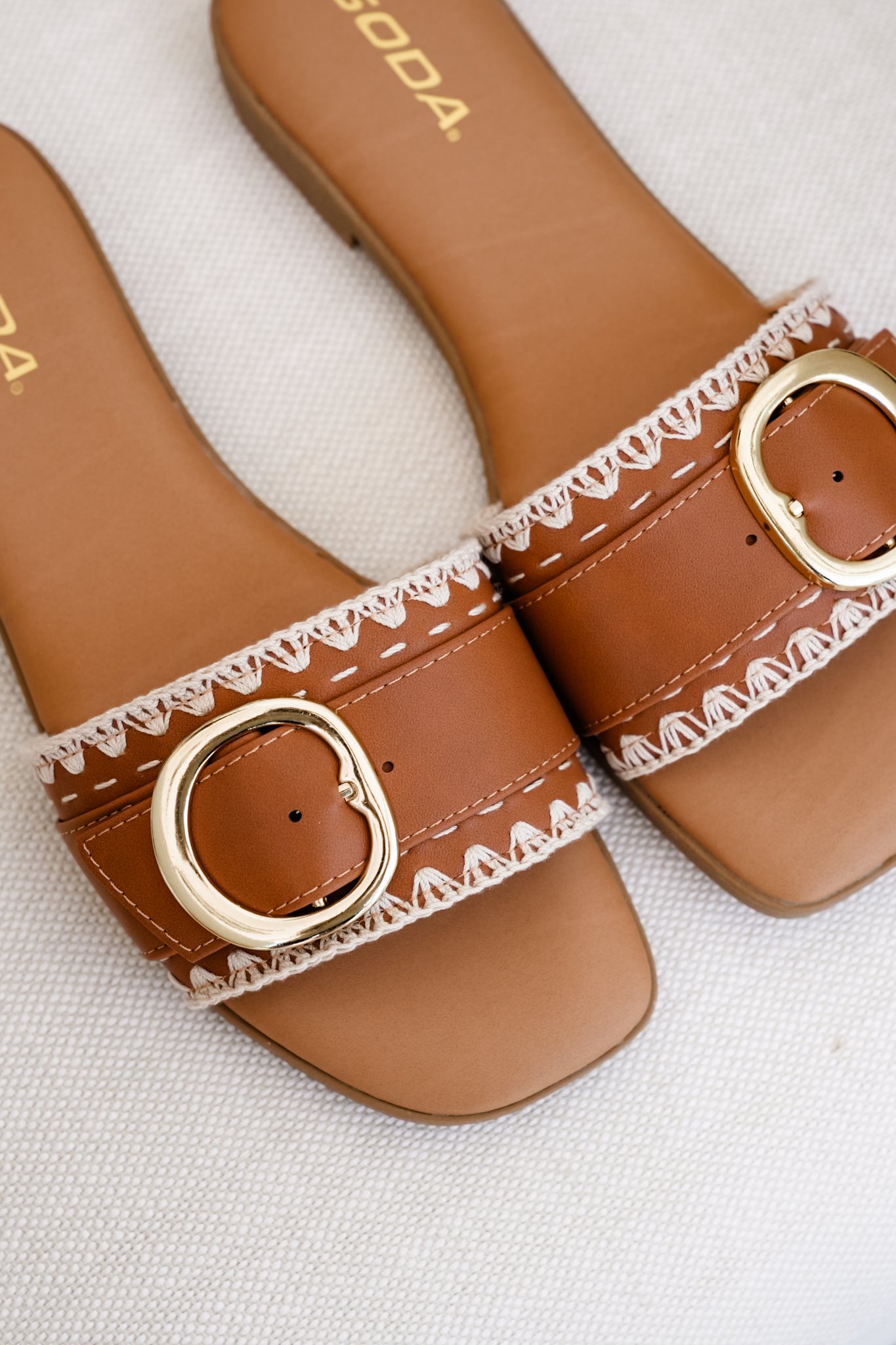 Flat Slide Sandals with Buckle Accent