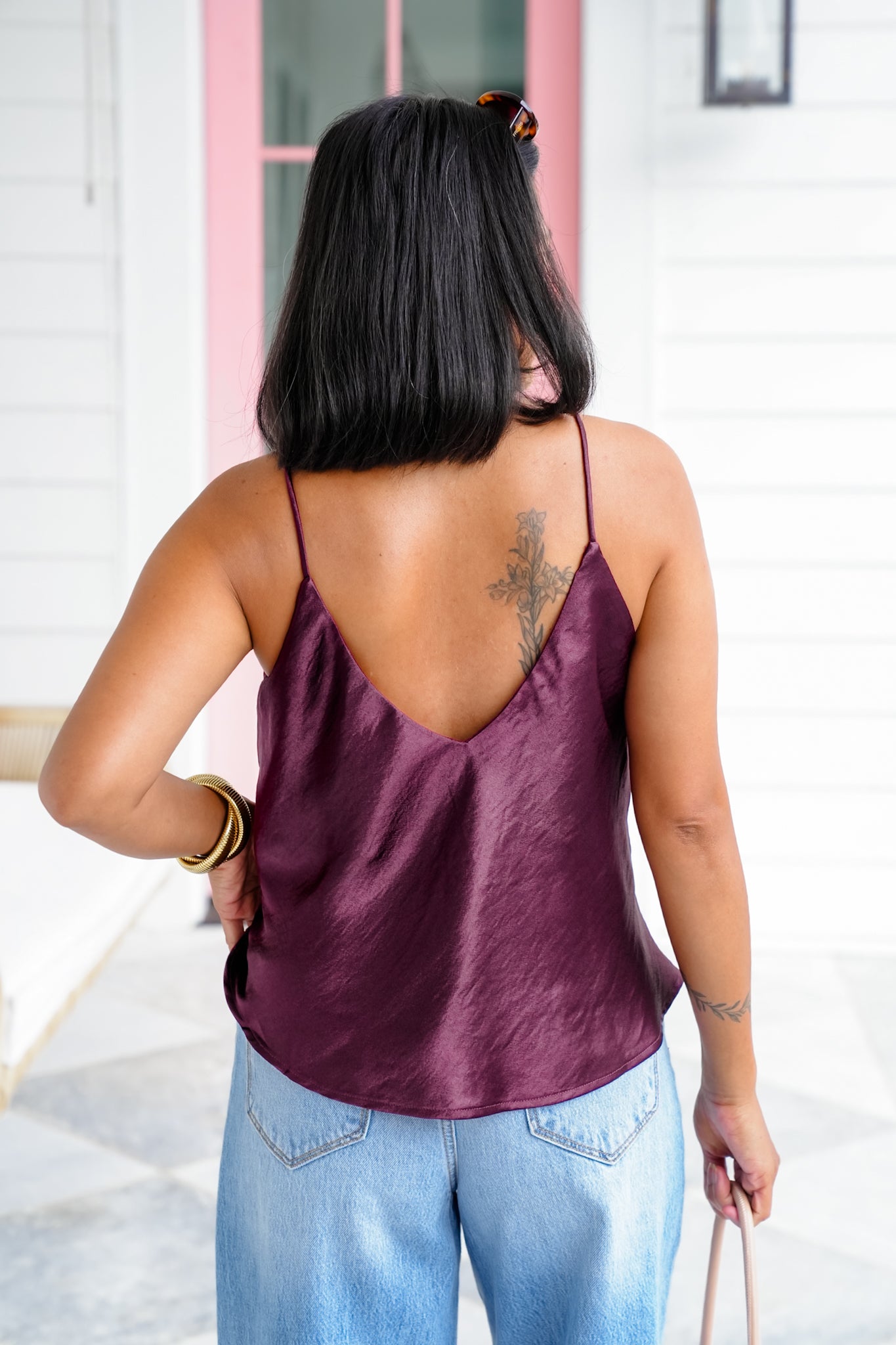 Solid Satin V Neck Camisole Top