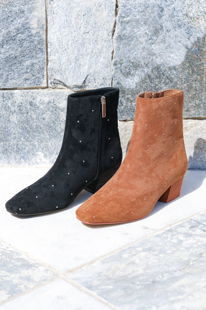 Corky's "Such a Tease" Studded Vegan Suede Block Heel Ankle Bootie