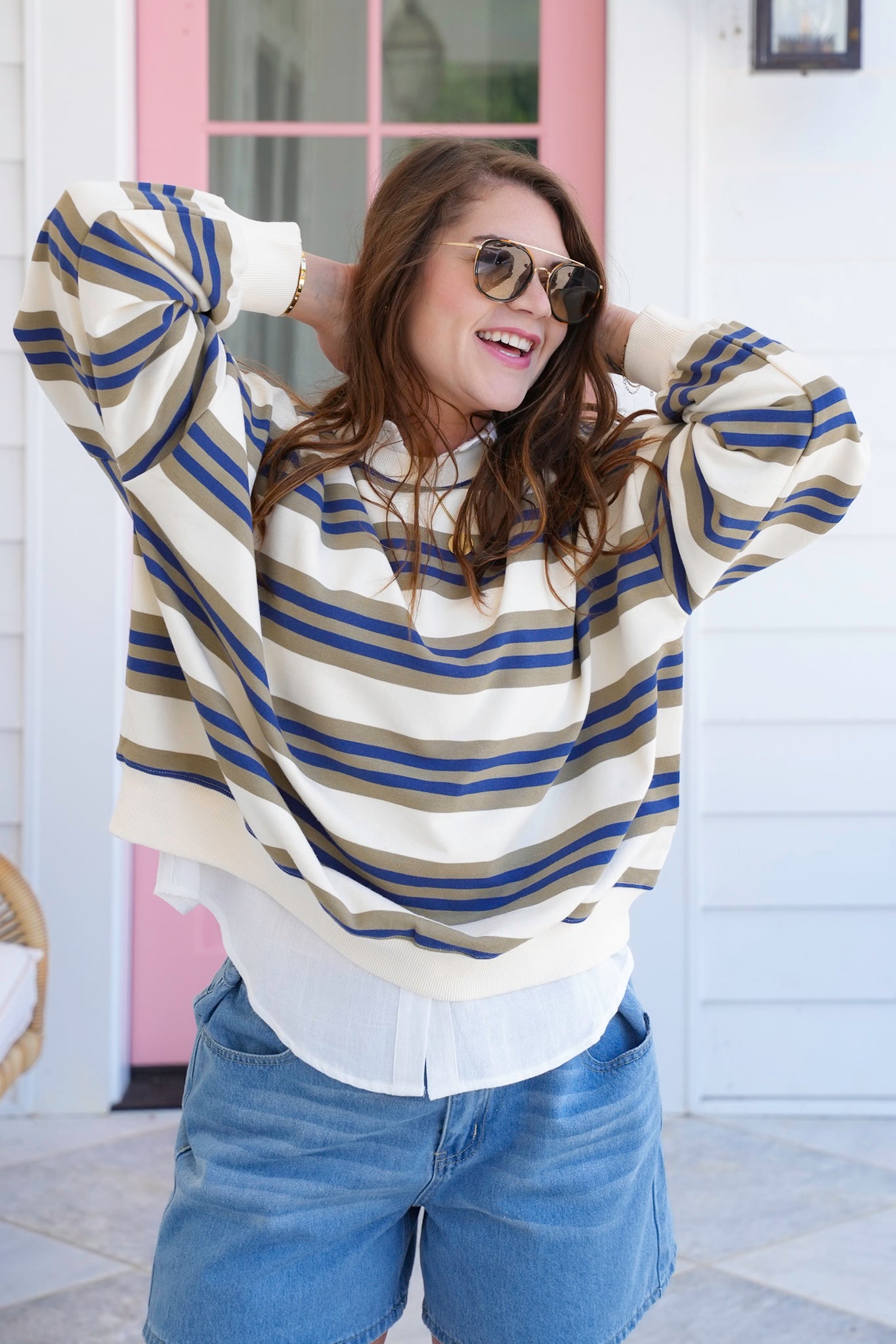 Restock! Stripe Long Sleeve Crew Neck Sweatshirt