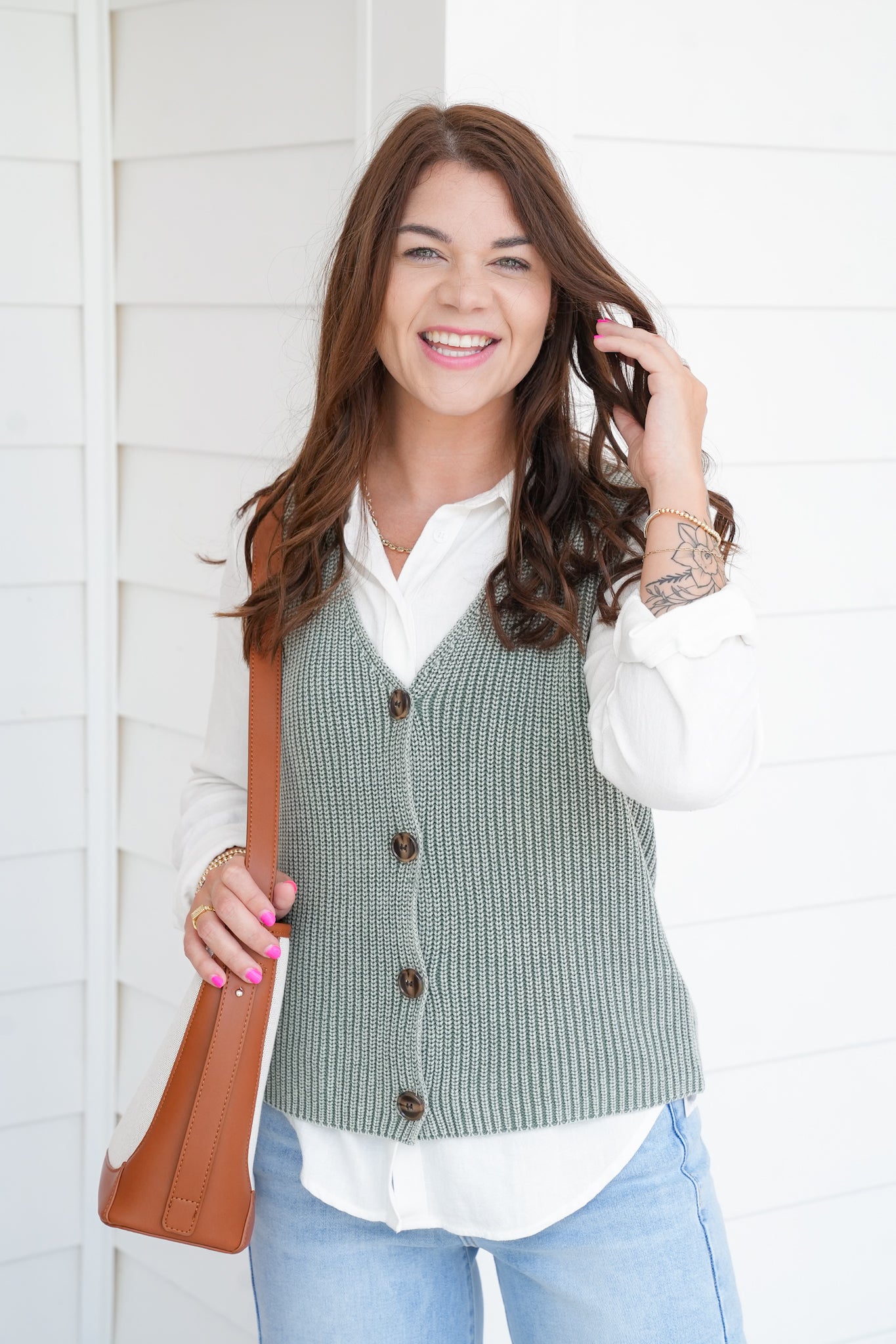 Textured Sleeveless Button Up Sweater Vest