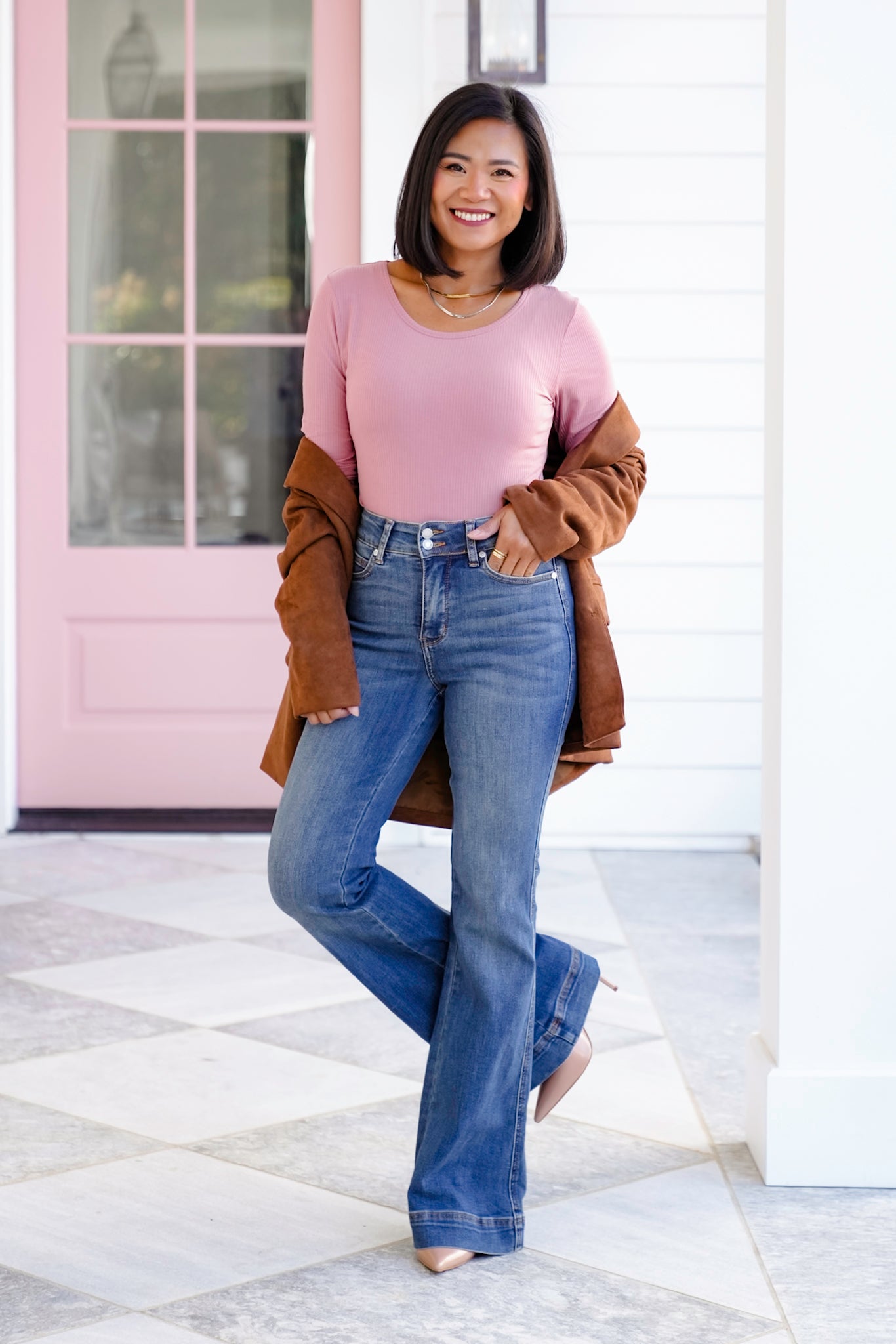 Plus/Reg Ribbed Long Sleeve Scoop Neck Top