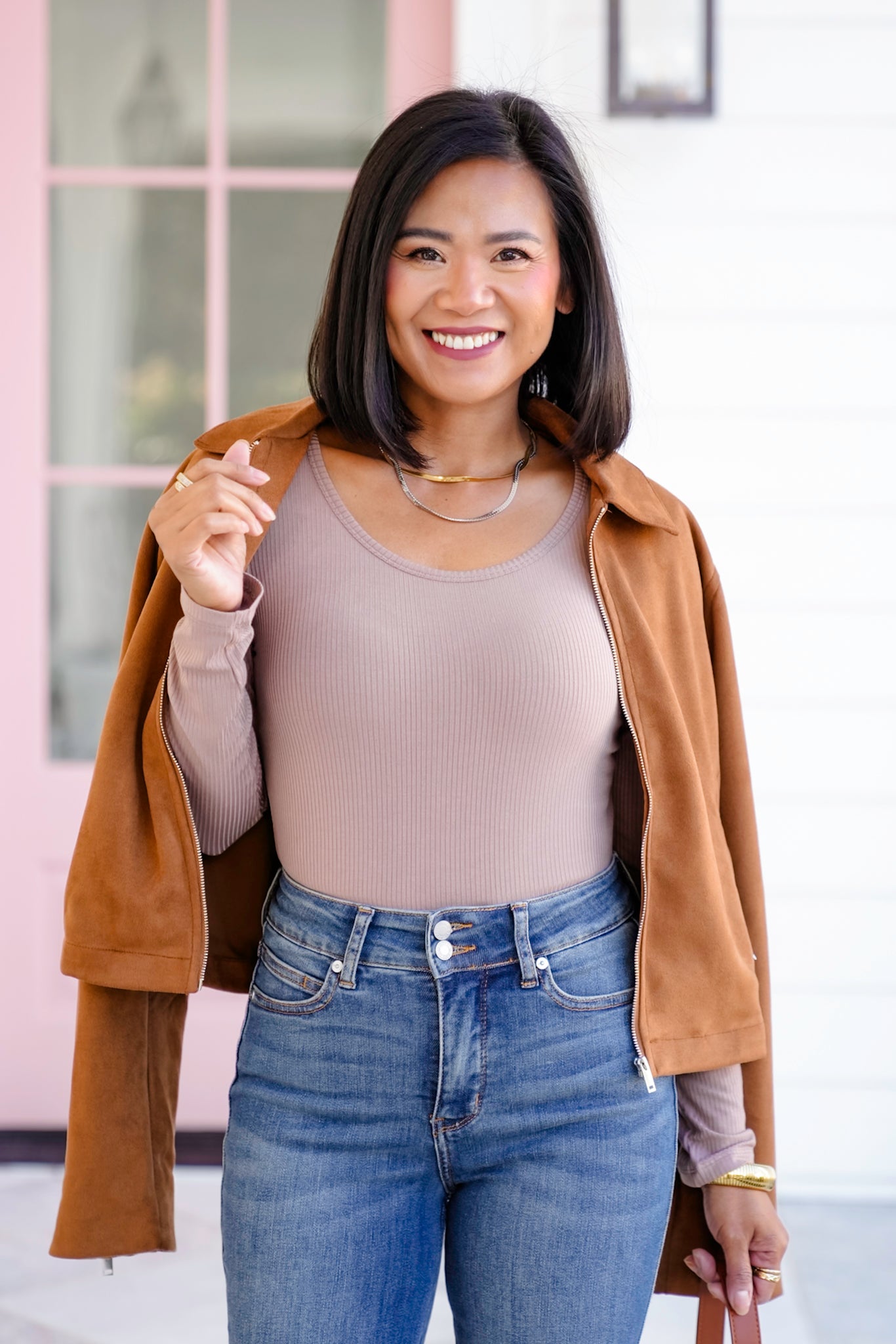 Plus/Reg Ribbed Long Sleeve Scoop Neck Top