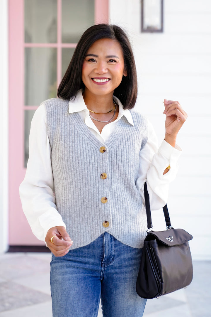 Ribbed Button Down Sweater Vest