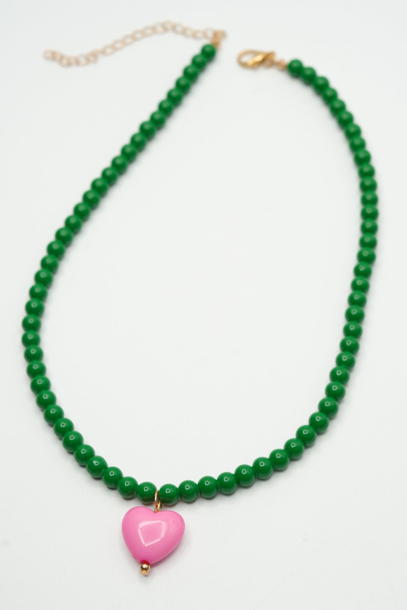 Restock! Gemelli Pippa Green Beaded Necklace with Heart Charm