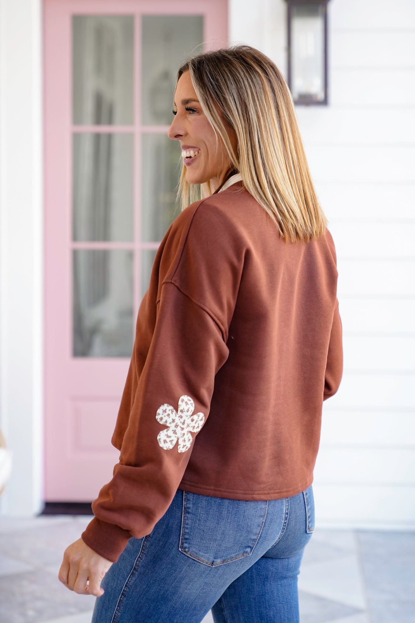 Long Sleeve "Peace Looks Good On Me" Sweatshirt with Elbow Patch