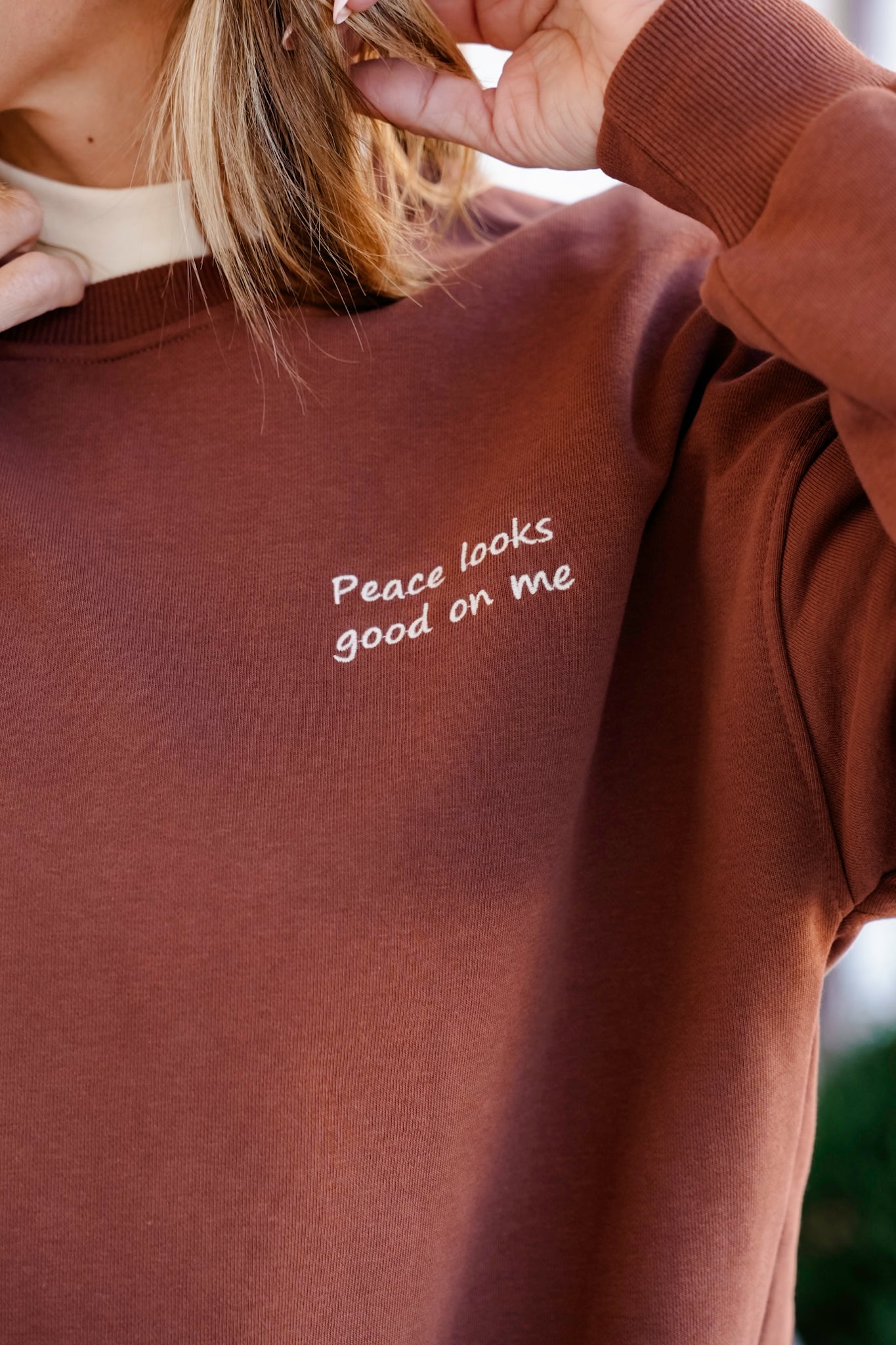Long Sleeve "Peace Looks Good On Me" Sweatshirt with Elbow Patch