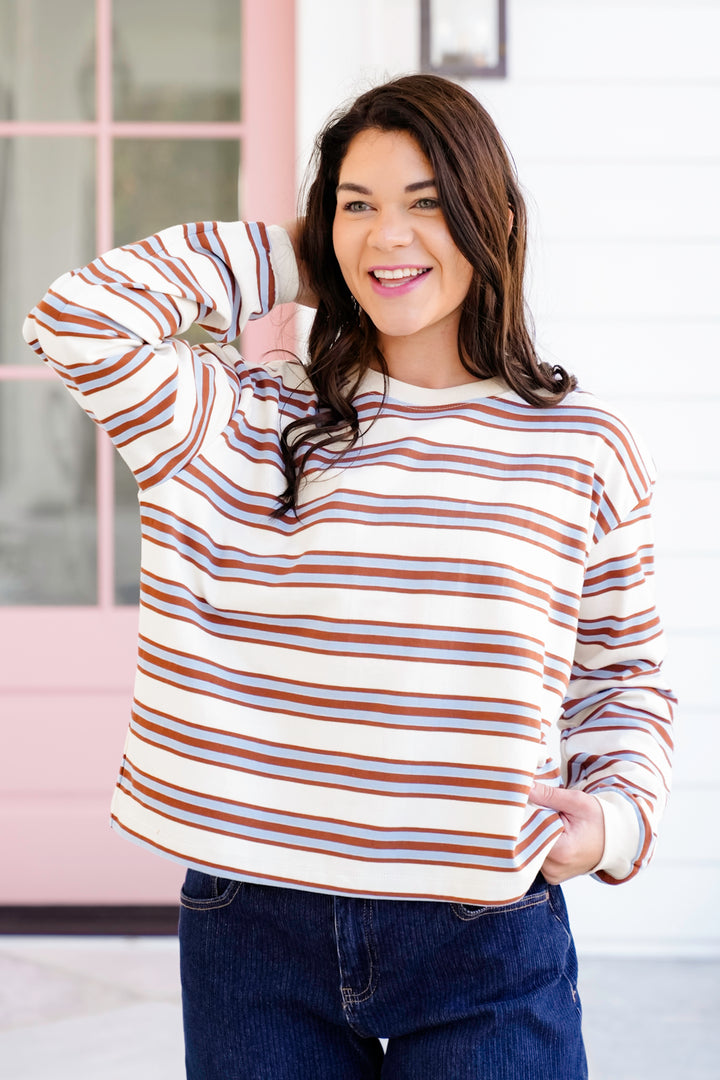 Stripe Long Sleeve Crew Neck Top