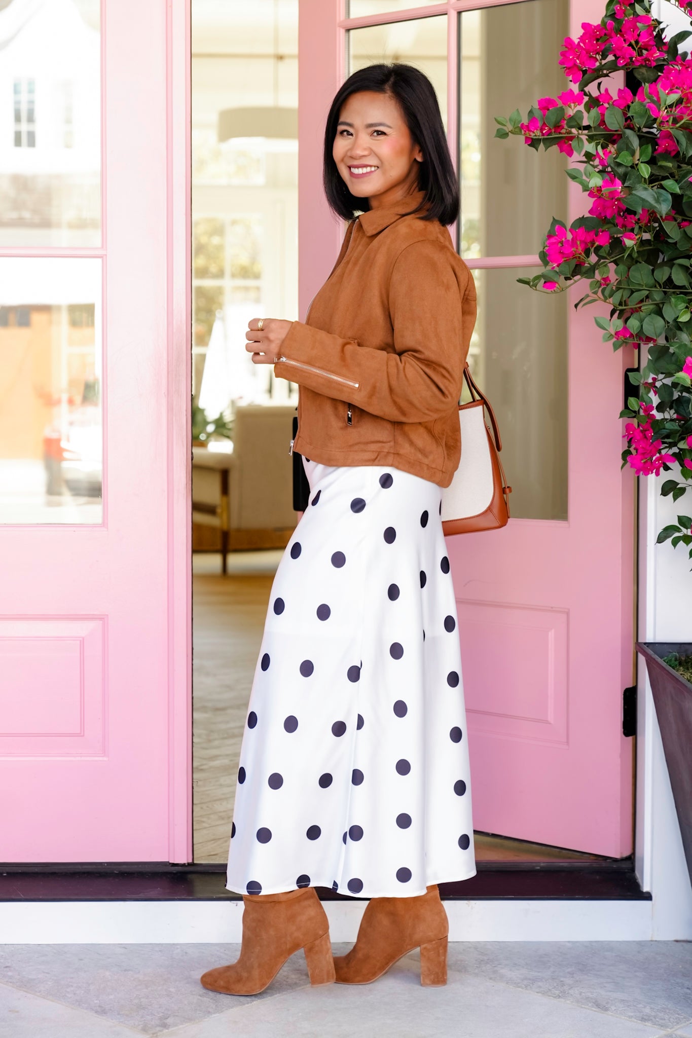 Plus/Reg Satin Polka Dot Midi Skirt