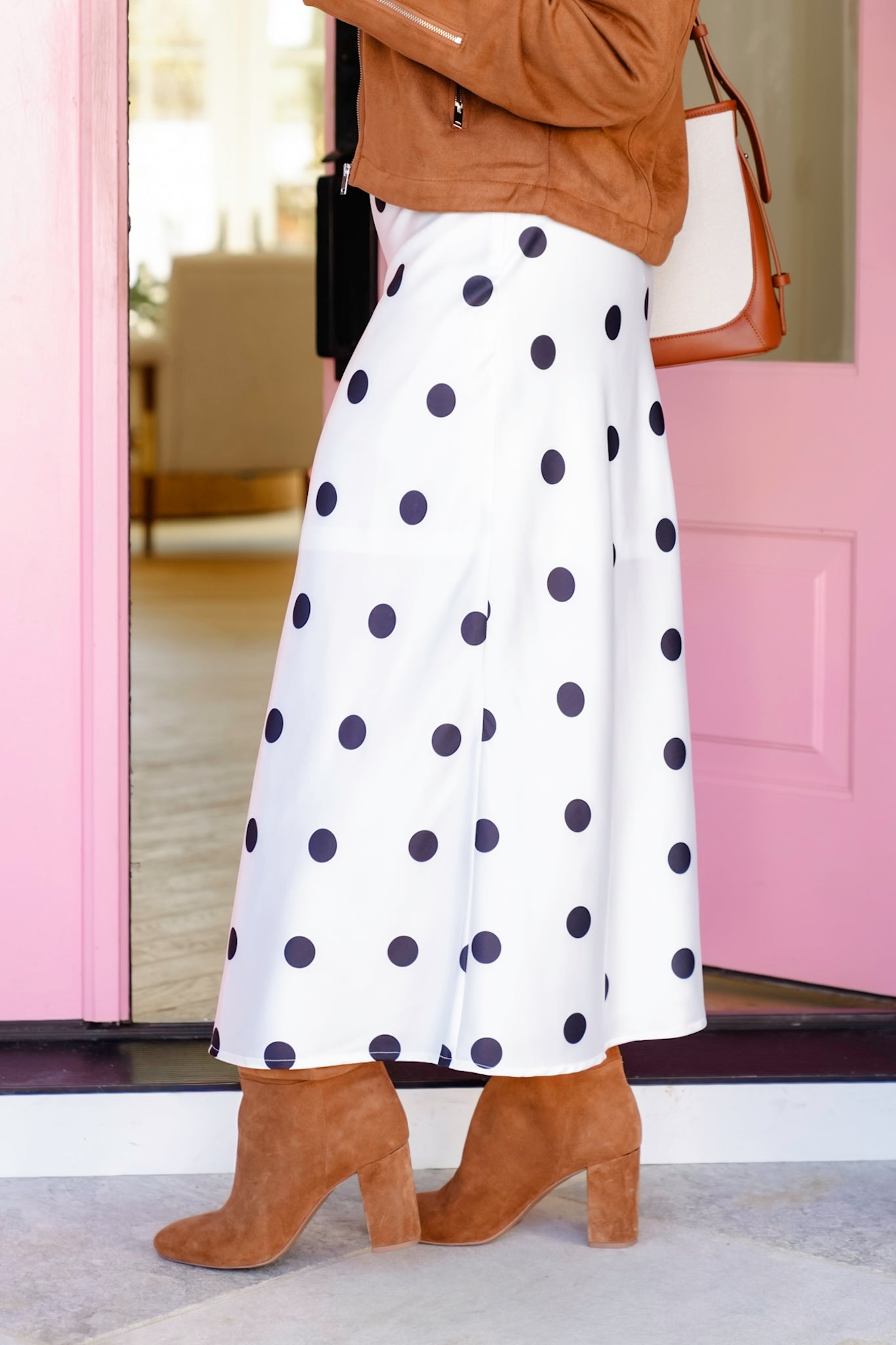 Plus/Reg Satin Polka Dot Midi Skirt