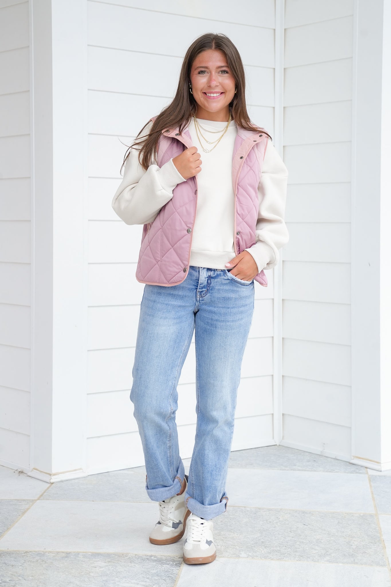 Color Block Sleeveless Button Up Padded Vest