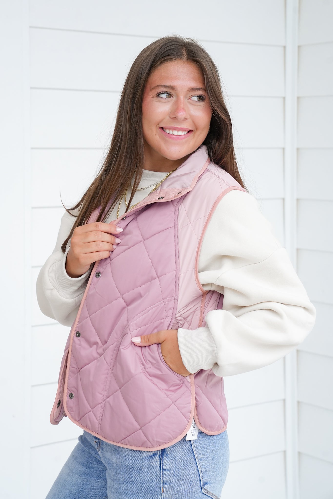 Color Block Sleeveless Button Up Padded Vest