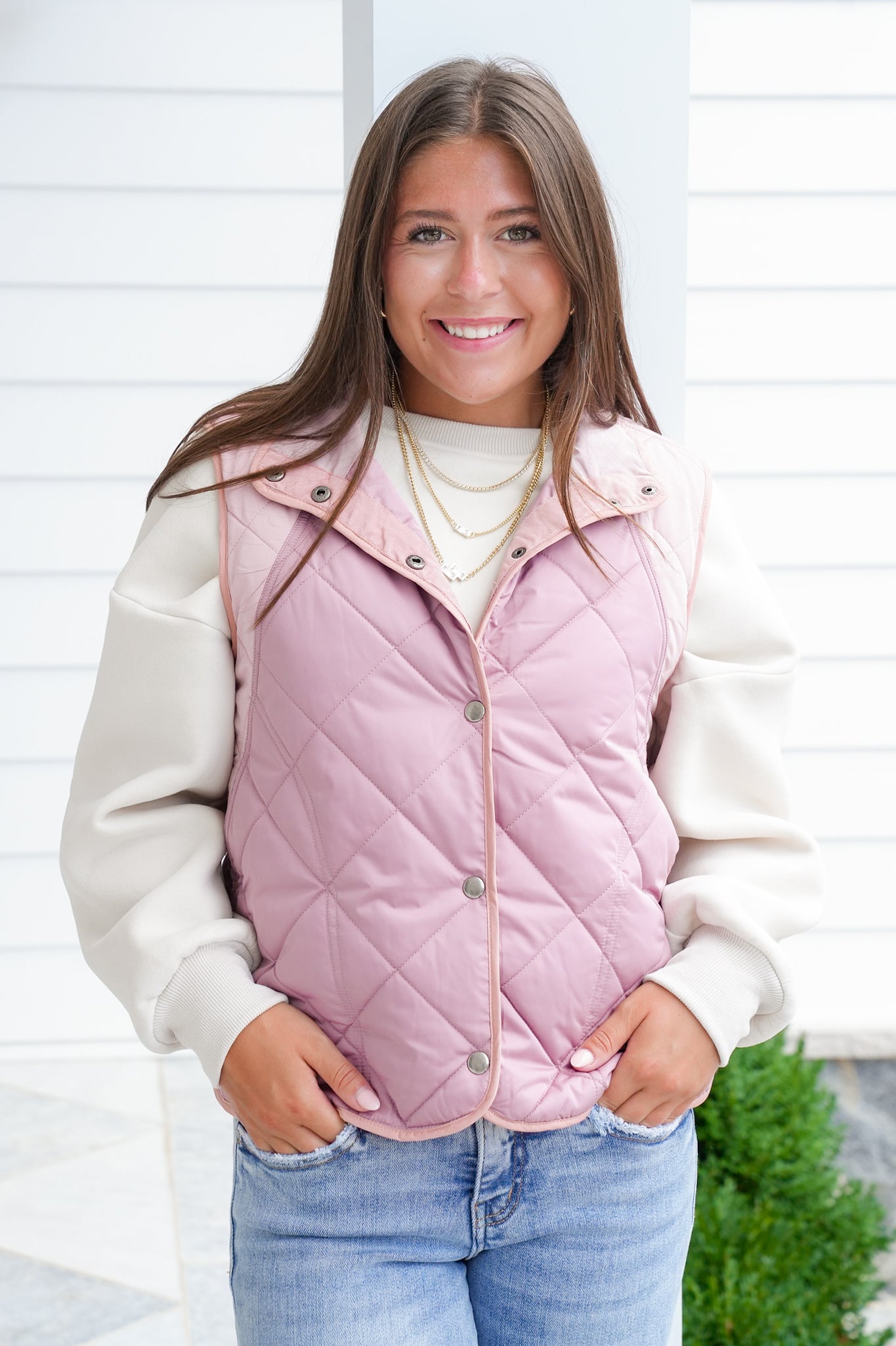 Color Block Sleeveless Button Up Padded Vest
