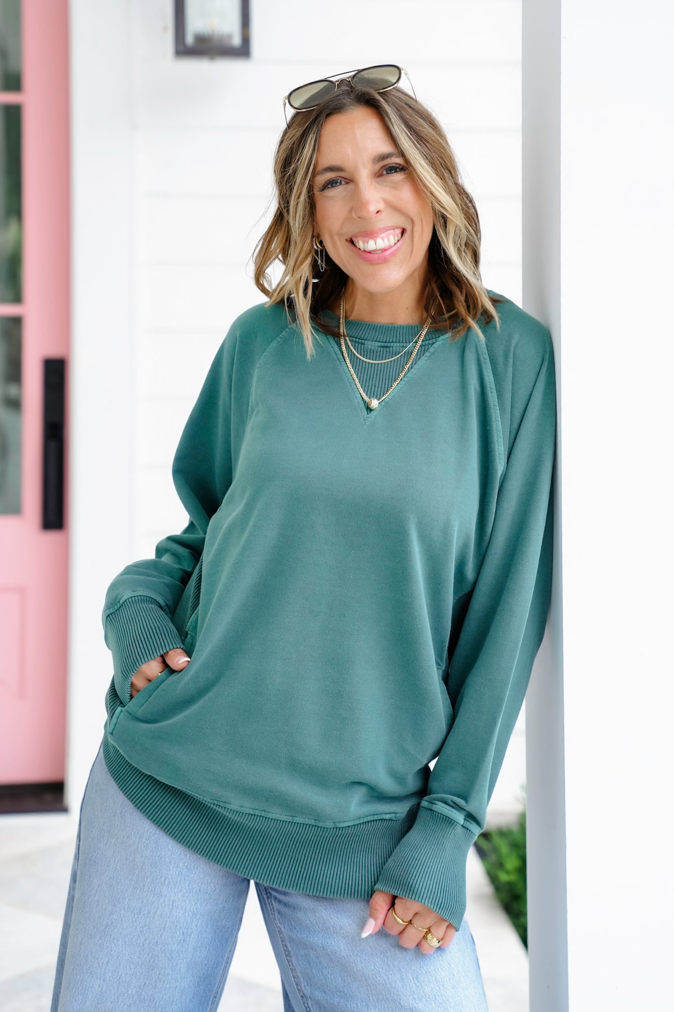Restock! Door Buster! Plus/Reg Zenana Pigment Dyed French Terry Pullover with Pockets