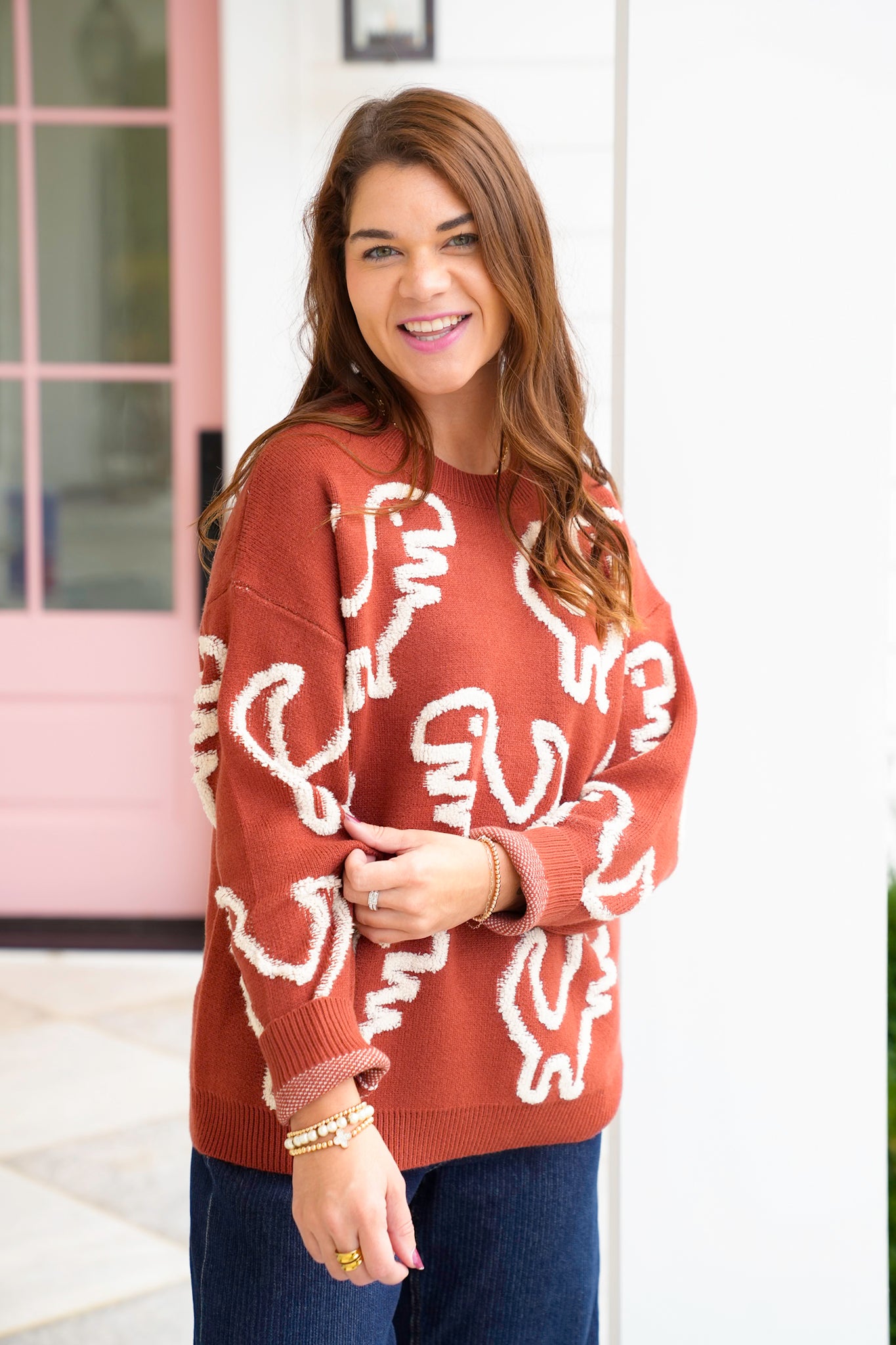 Dinosaur Pattern Long Sleeve Pullover Sweater
