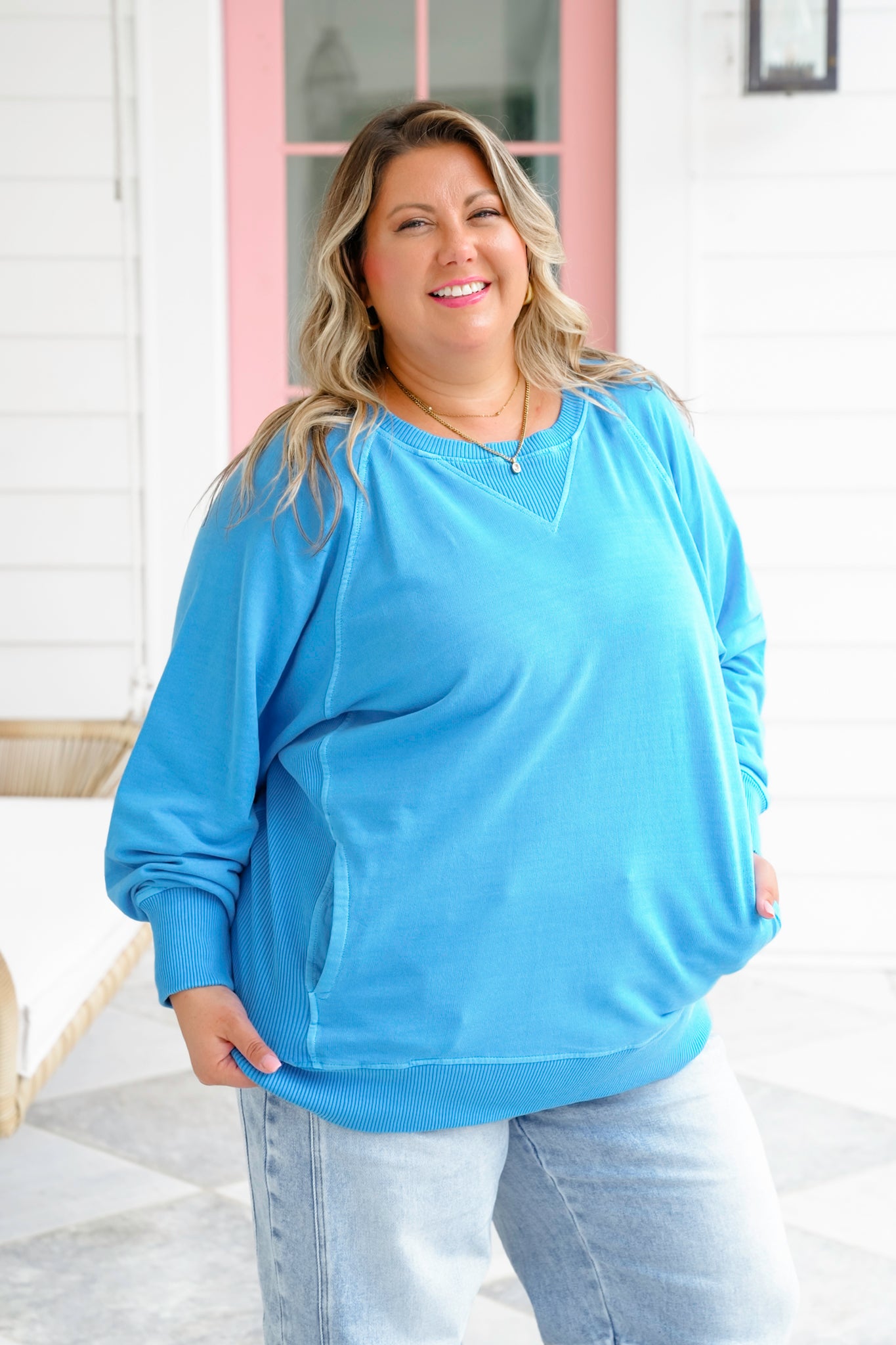 Restock! Door Buster! Plus/Reg Zenana Pigment Dyed French Terry Pullover with Pockets