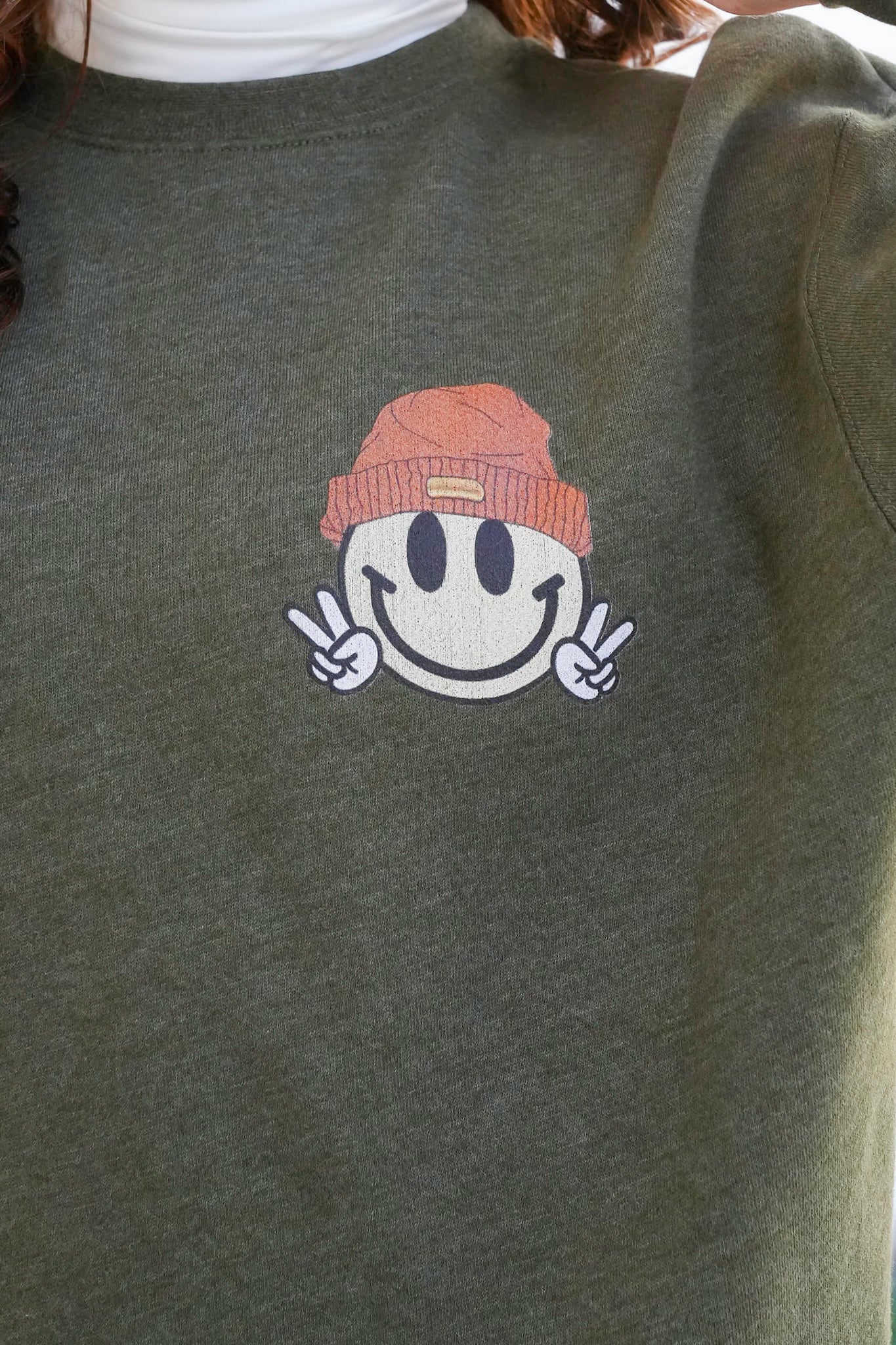 Plus/Reg Long Sleeve Smiley Face Emoji Graphic Sweatshirt