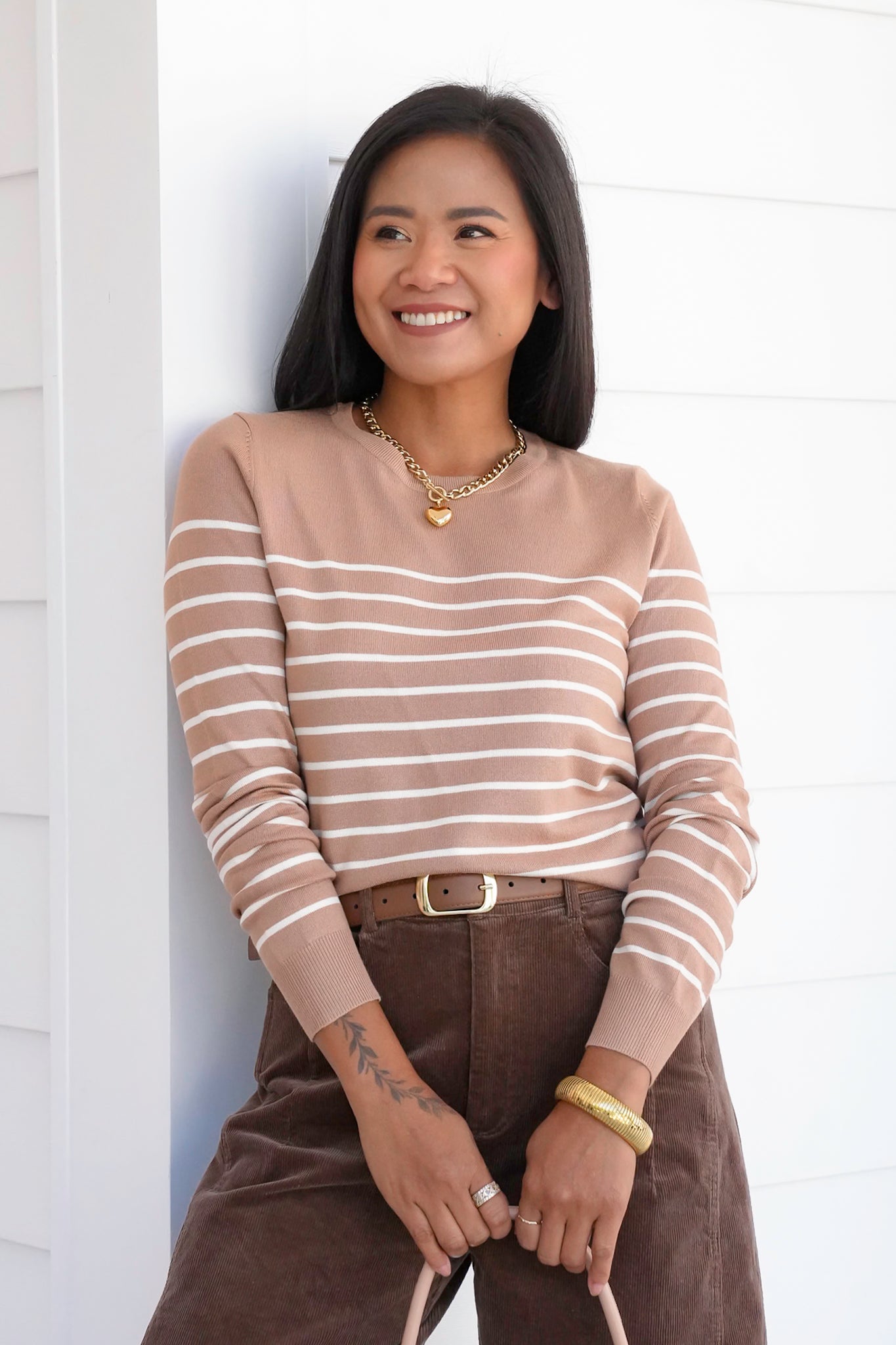 Stripe Long Sleeve Crew Neck Sweater
