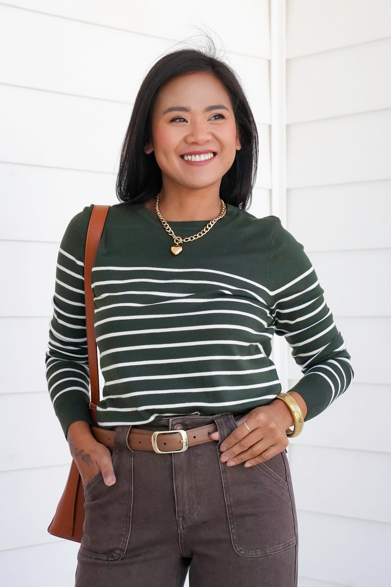 Stripe Long Sleeve Crew Neck Sweater