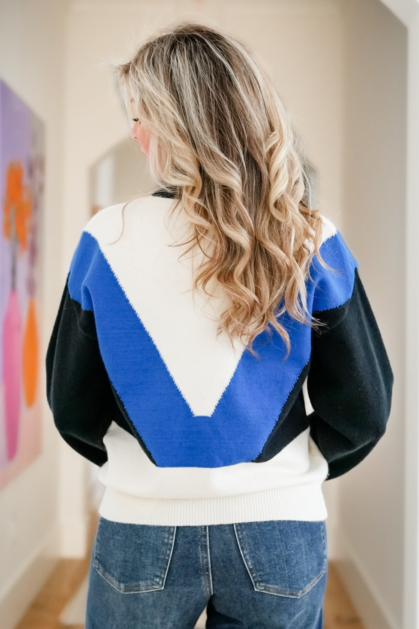 Color Block Long Sleeve Button Up Sweater