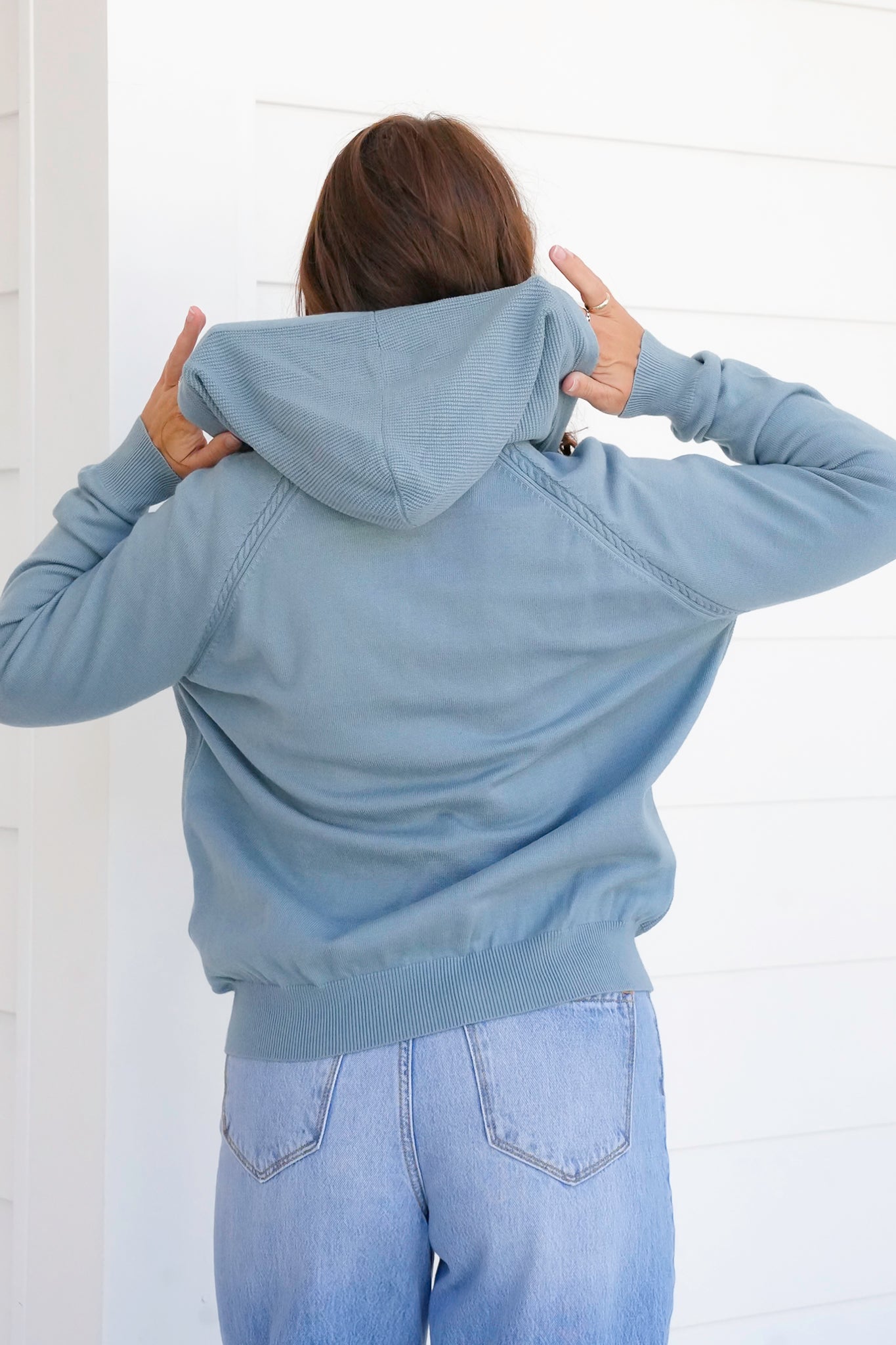 Thermal Knit Long Sleeve Zip-Up Hoodie