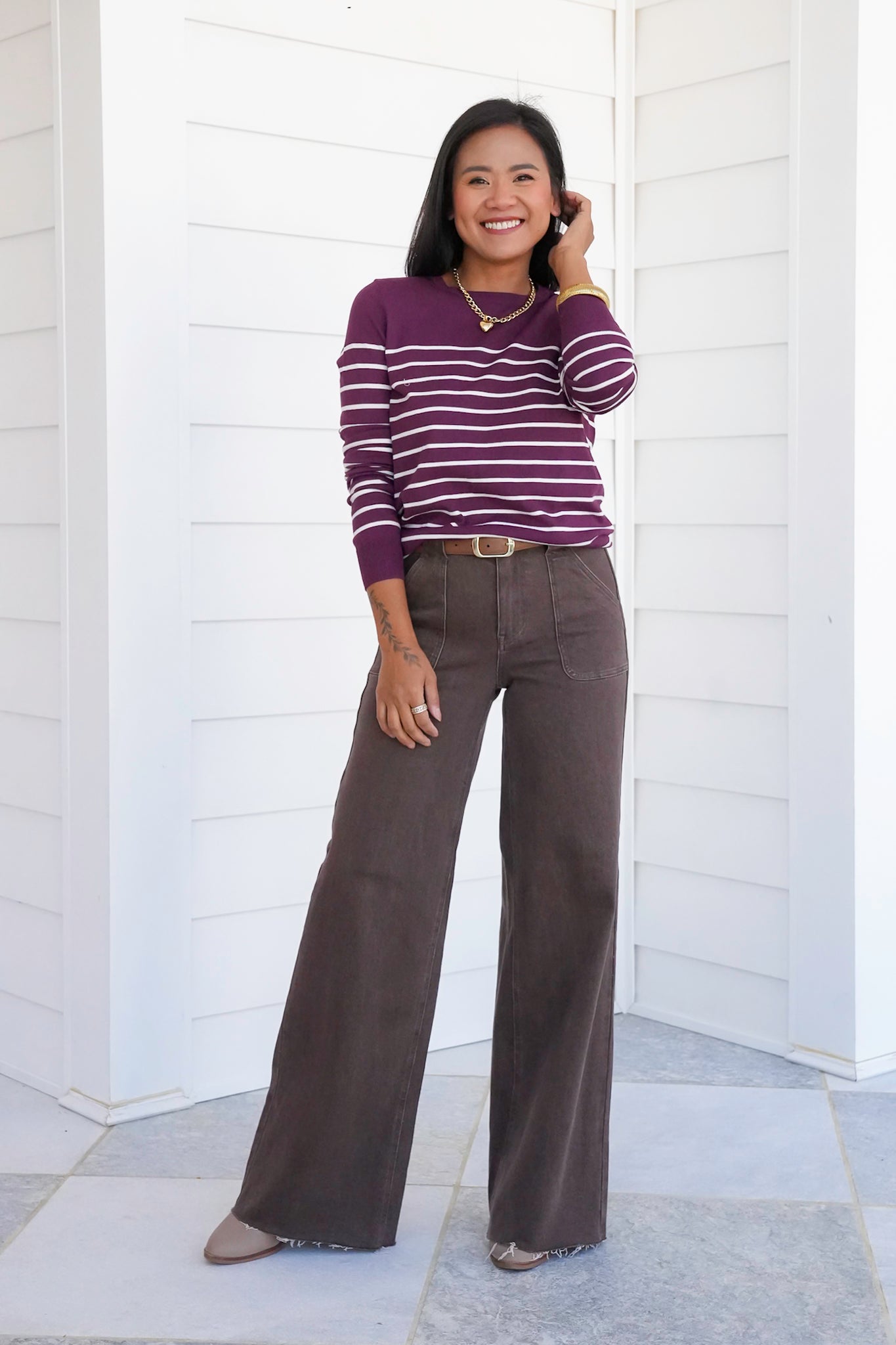 Stripe Long Sleeve Crew Neck Sweater