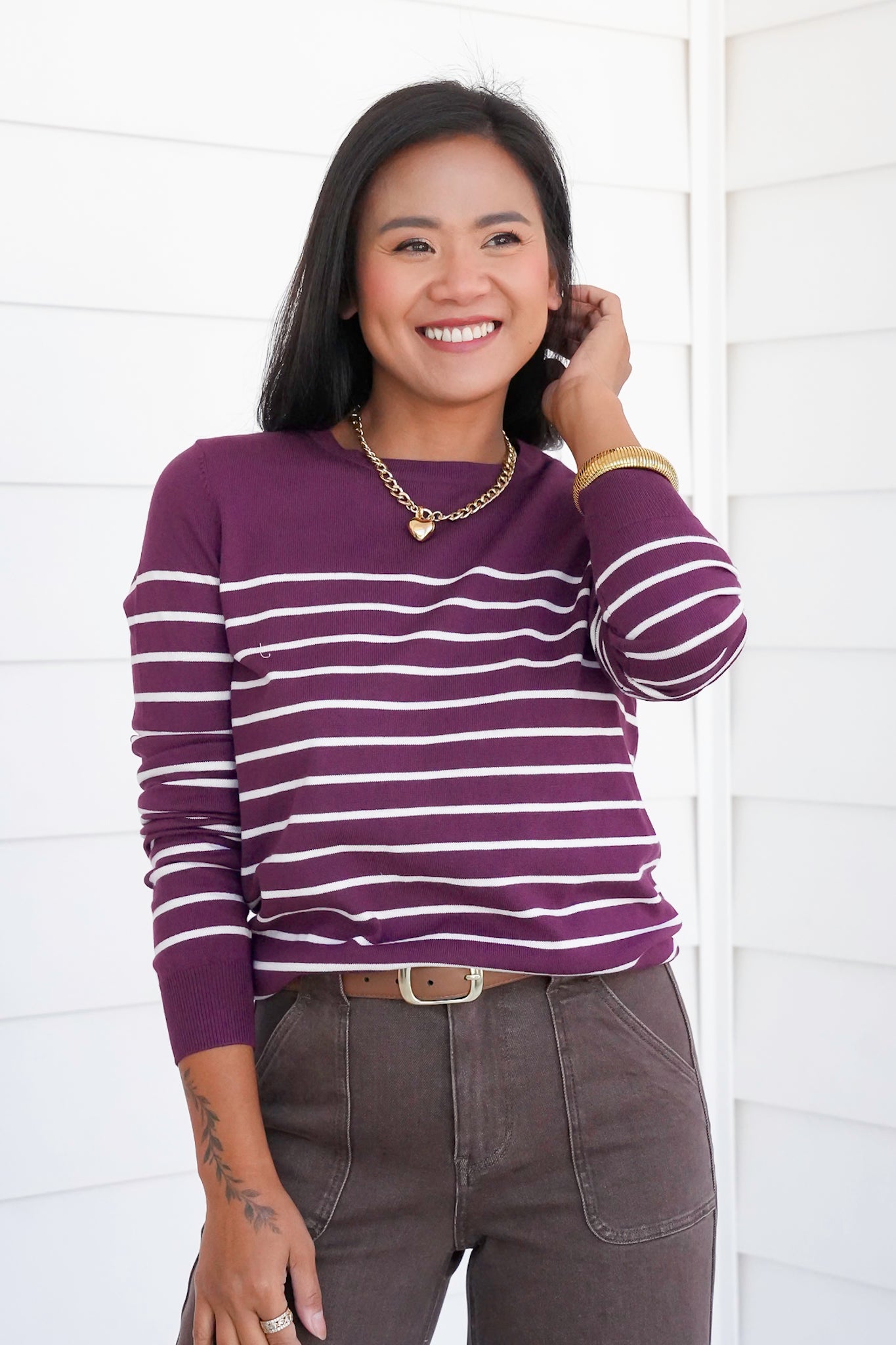 Stripe Long Sleeve Crew Neck Sweater