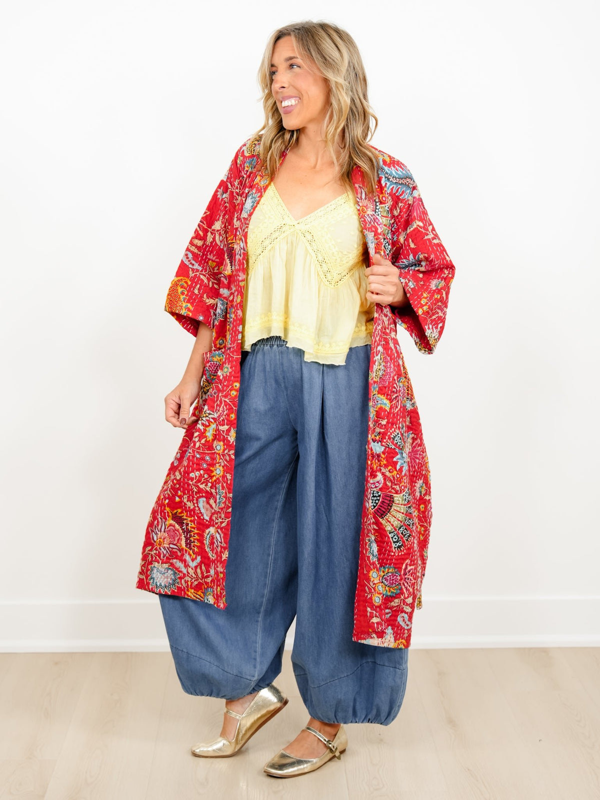 POL Quilted Paisley Short Sleeve Kimono Robe - Freckled Poppy