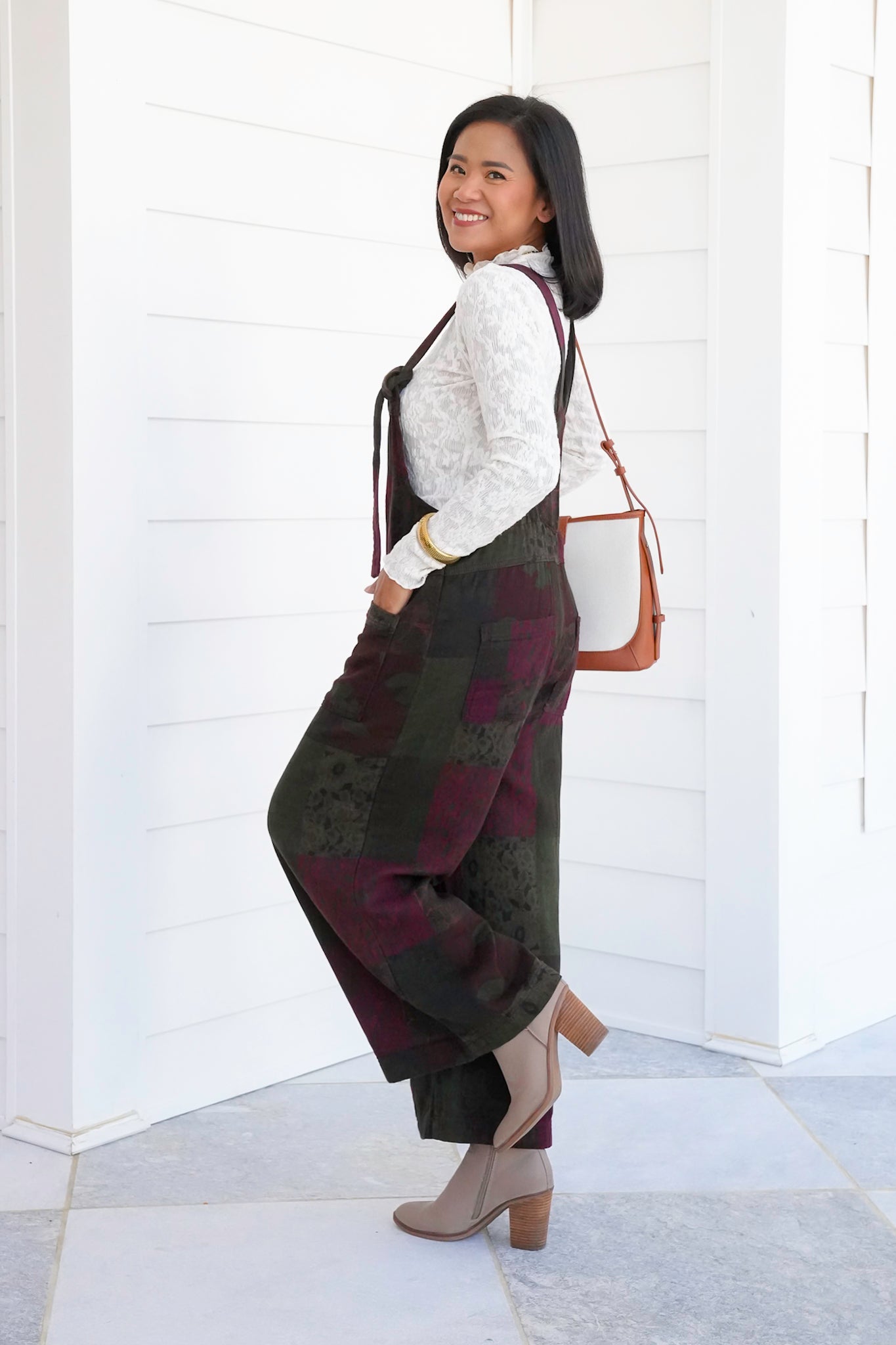 Patchwork Print Wide Leg Overalls