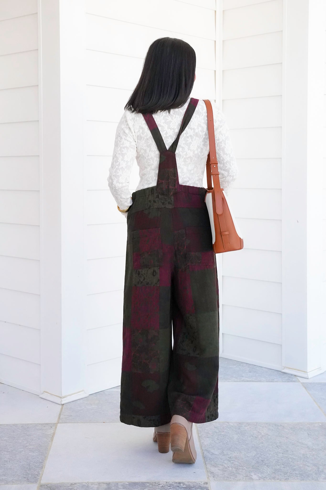 Patchwork Print Wide Leg Overalls